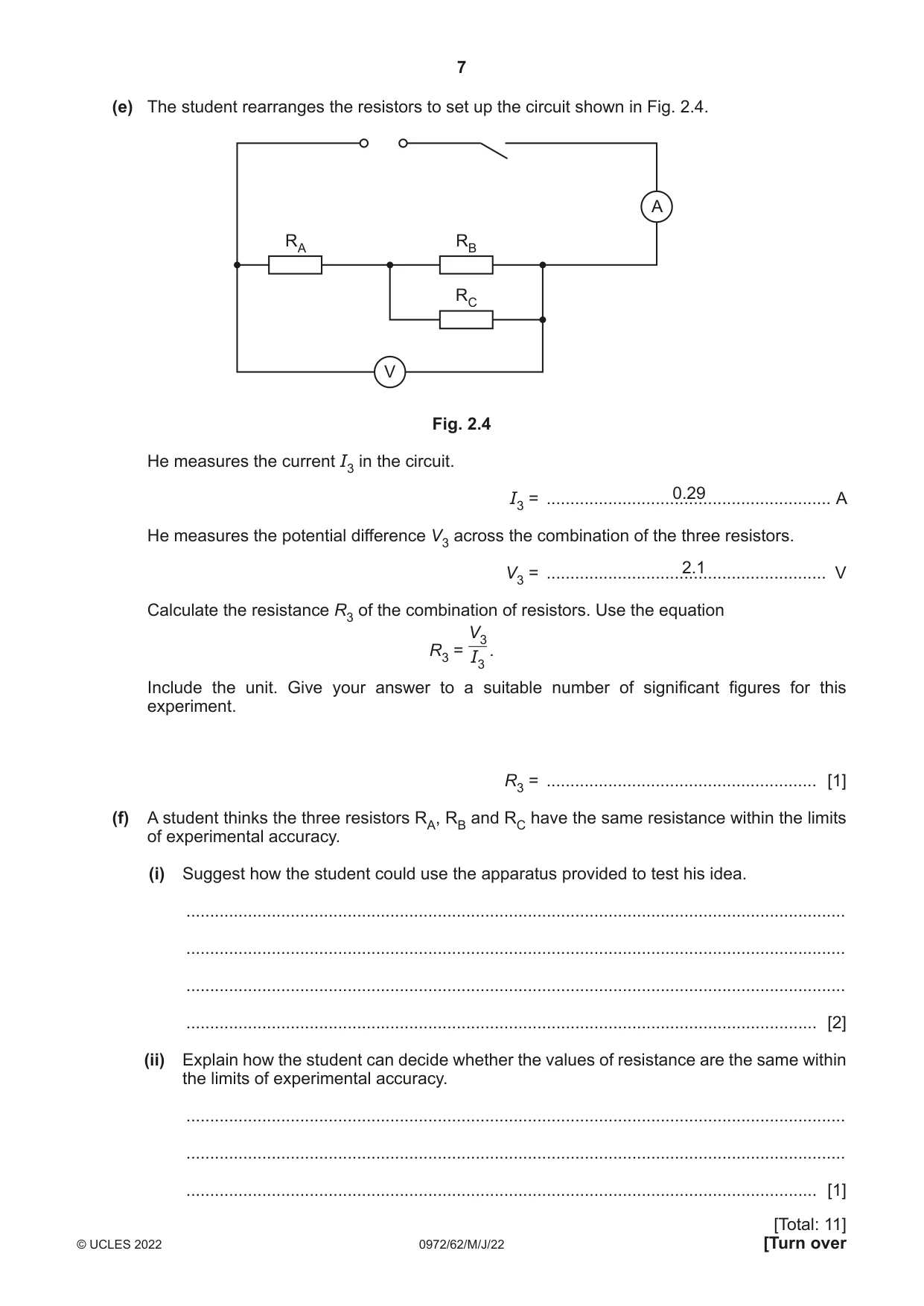 Cambridge IGCSE Physics (9-1) 0972 2022 May/June Paper 6 · Variant 2 question paper, page 7 of 12