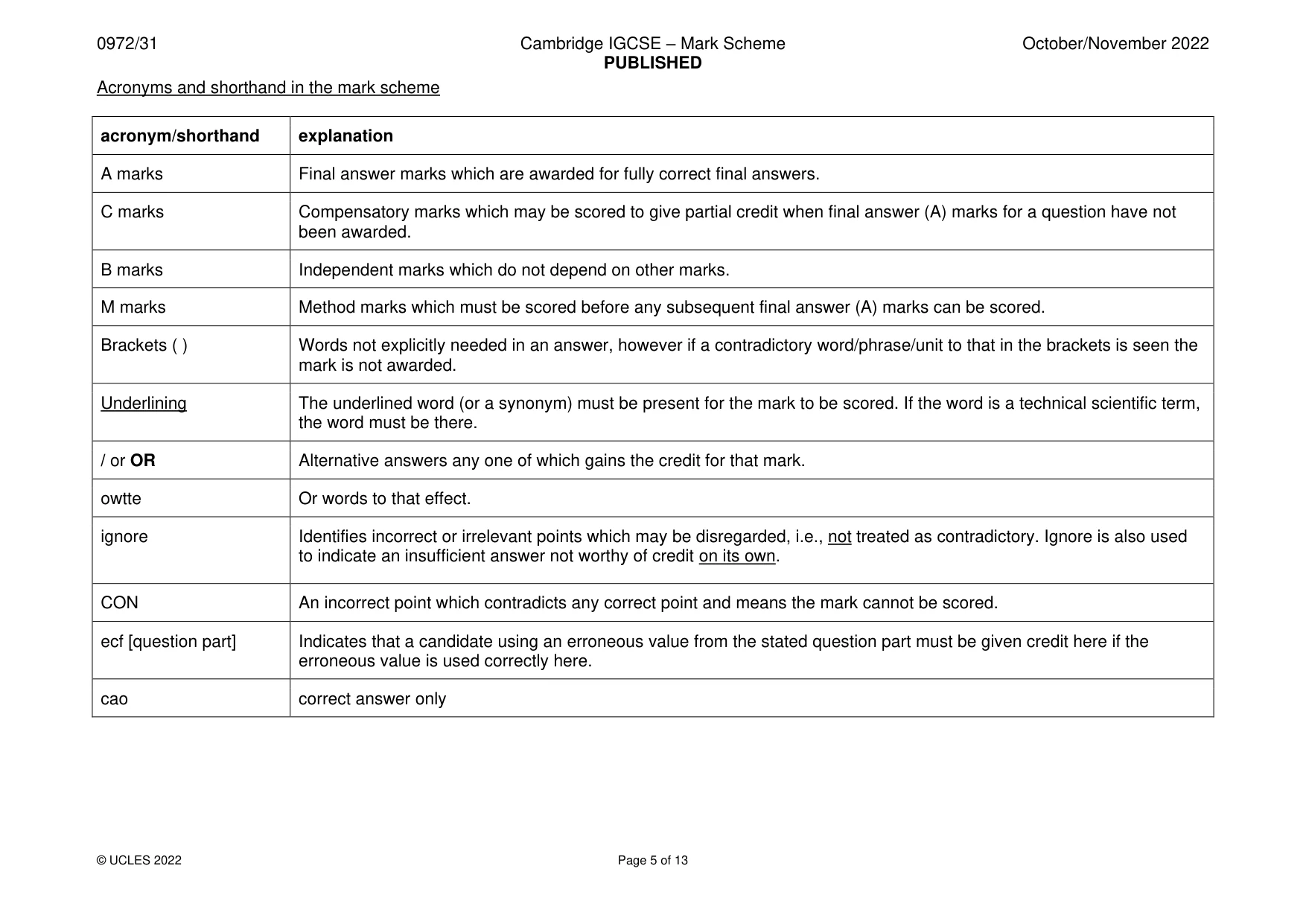 Mark scheme, page 5 of 13