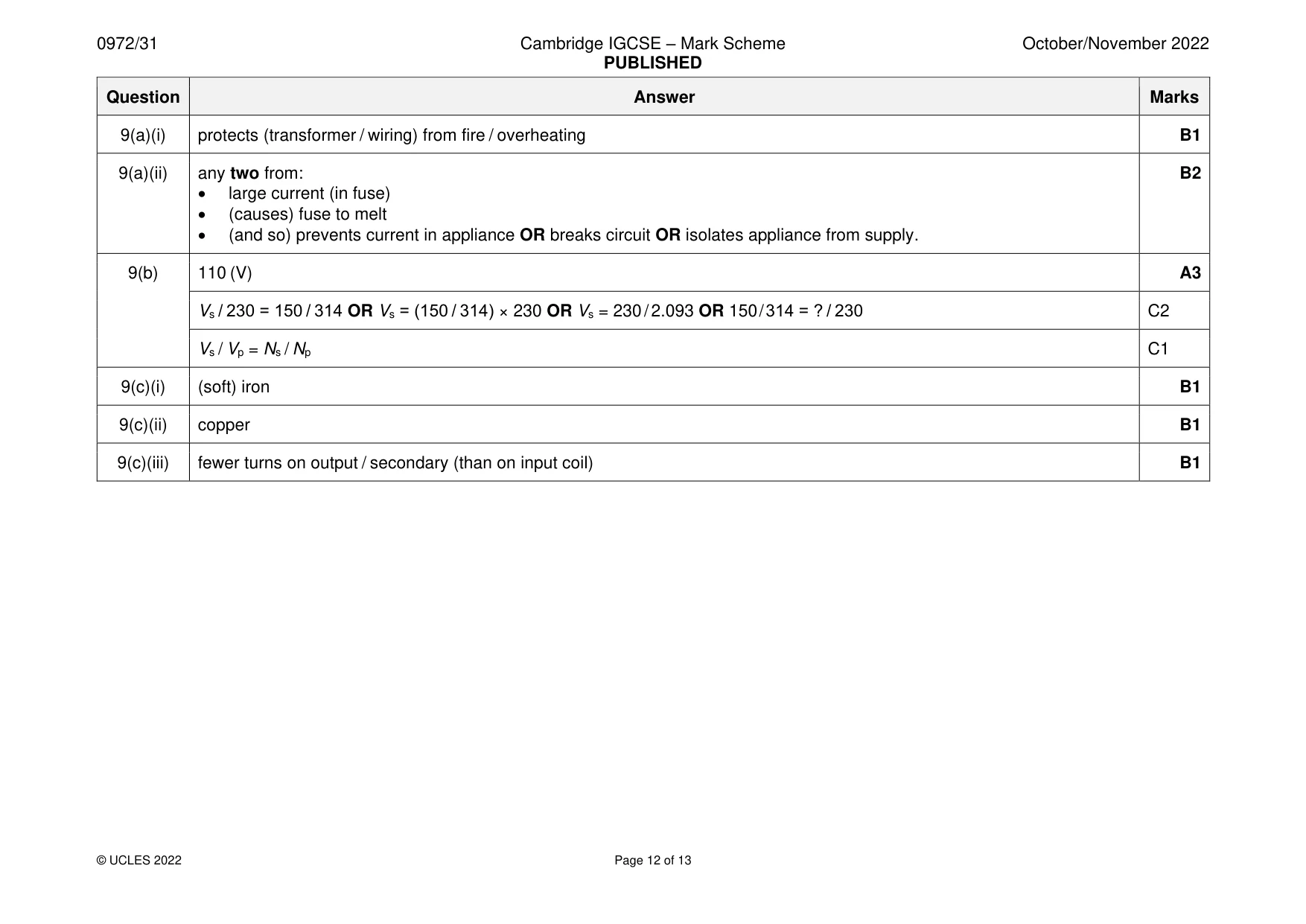 Mark scheme, page 12 of 13