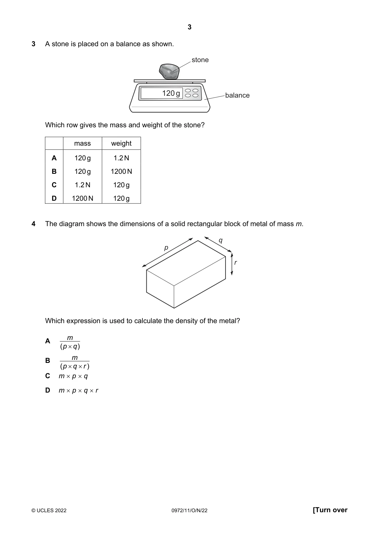 Cambridge IGCSE Physics (9-1) 0972 2022 Oct/Nov Paper 1 · Variant 1 question paper, page 3 of 16