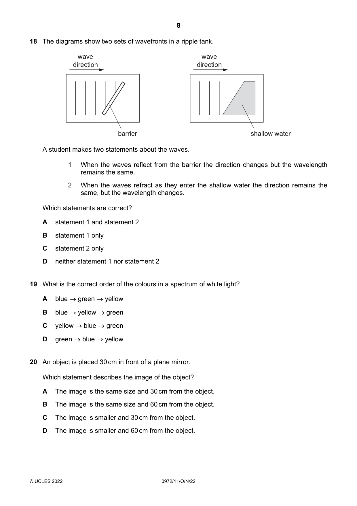 Cambridge IGCSE Physics (9-1) 0972 2022 Oct/Nov Paper 1 · Variant 1 question paper, page 8 of 16