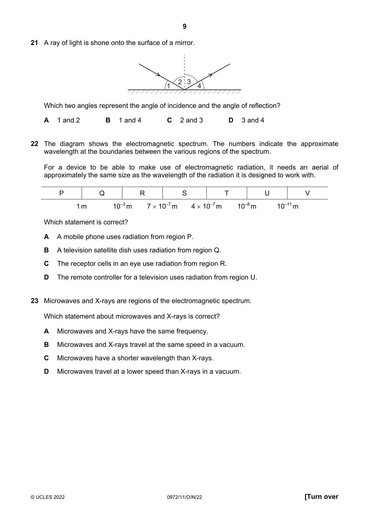 Cambridge IGCSE Physics (9-1) 0972 2022 Oct/Nov Paper 1 · Variant 1 question paper, page 9 of 16
