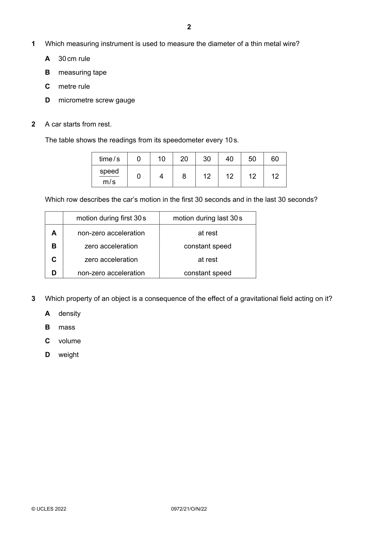Cambridge IGCSE Physics (9-1) 0972 2022 Oct/Nov Paper 2 · Variant 1 question paper, page 2 of 16