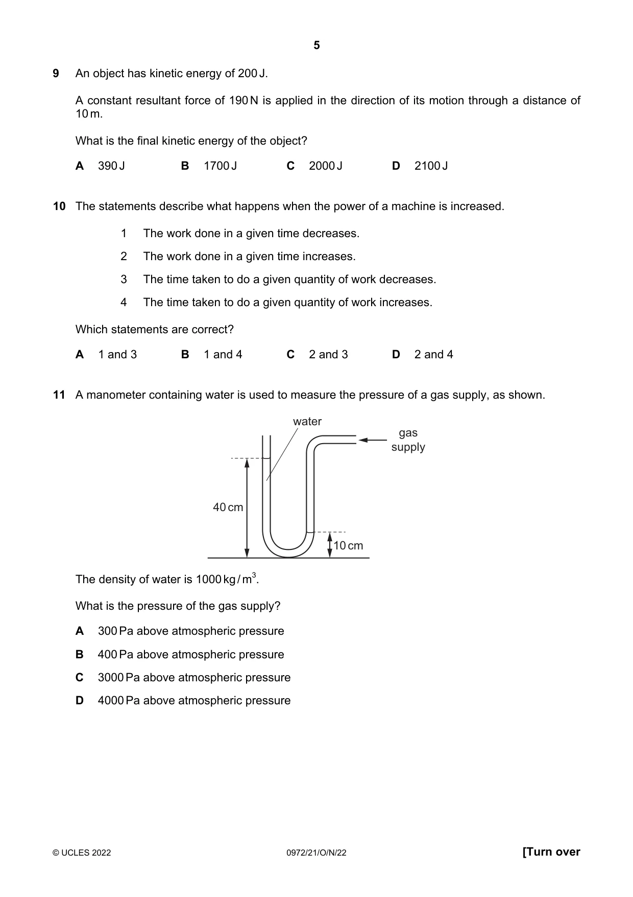 Cambridge IGCSE Physics (9-1) 0972 2022 Oct/Nov Paper 2 · Variant 1 question paper, page 5 of 16