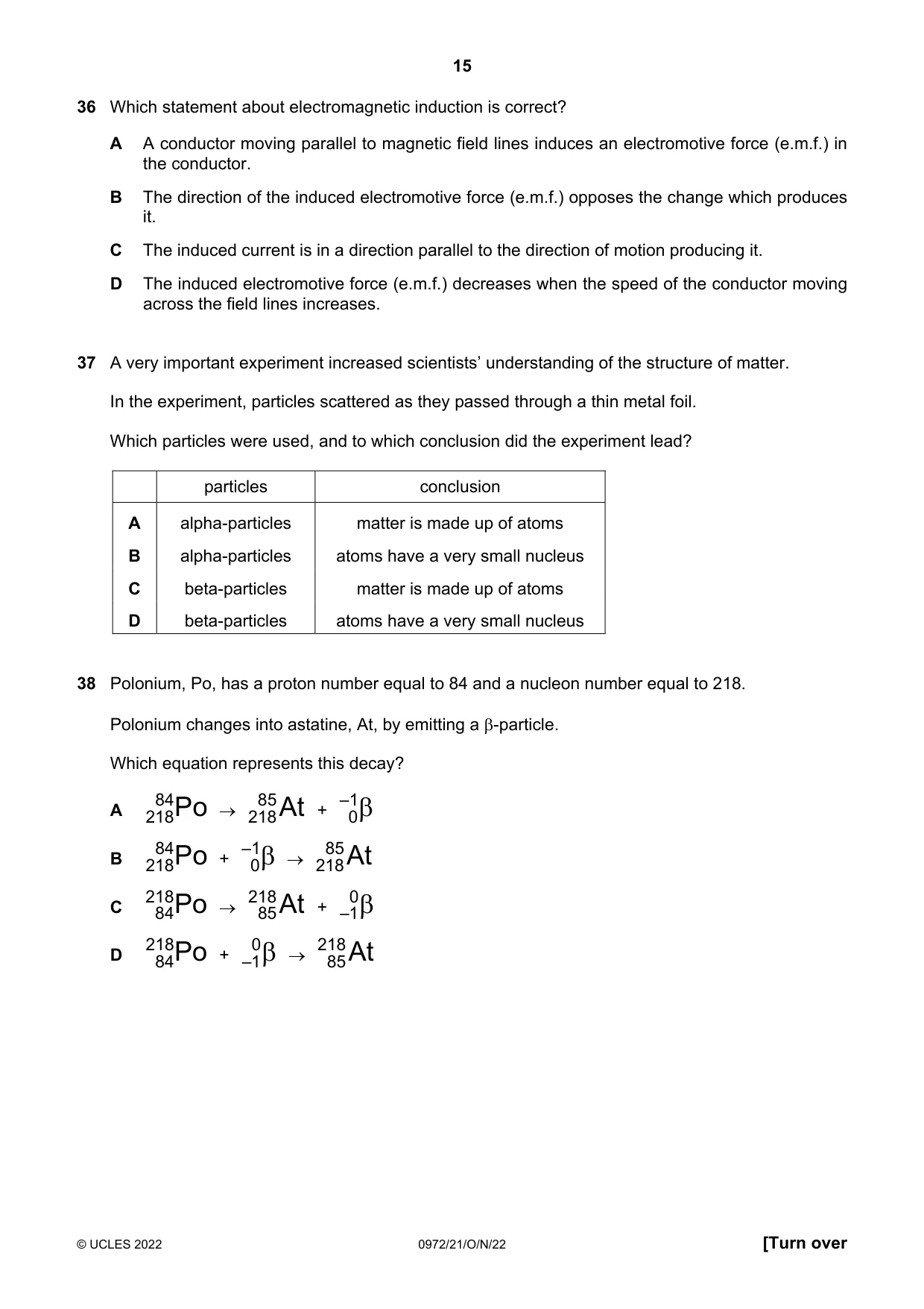 Cambridge IGCSE Physics (9-1) 0972 2022 Oct/Nov Paper 2 · Variant 1 question paper, page 15 of 16
