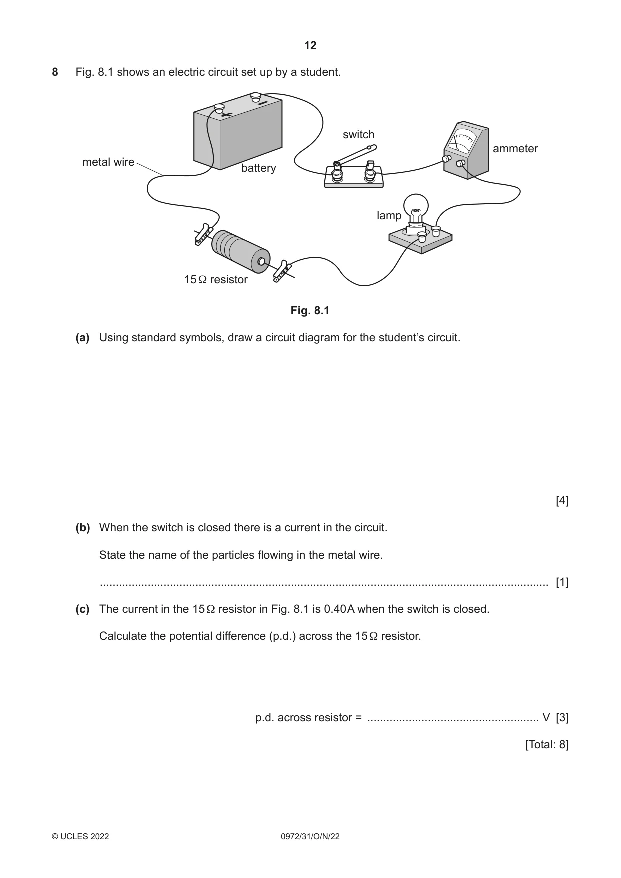 Cambridge IGCSE Physics (9-1) 0972 2022 Oct/Nov Paper 3 · Variant 1 question paper, page 12 of 16