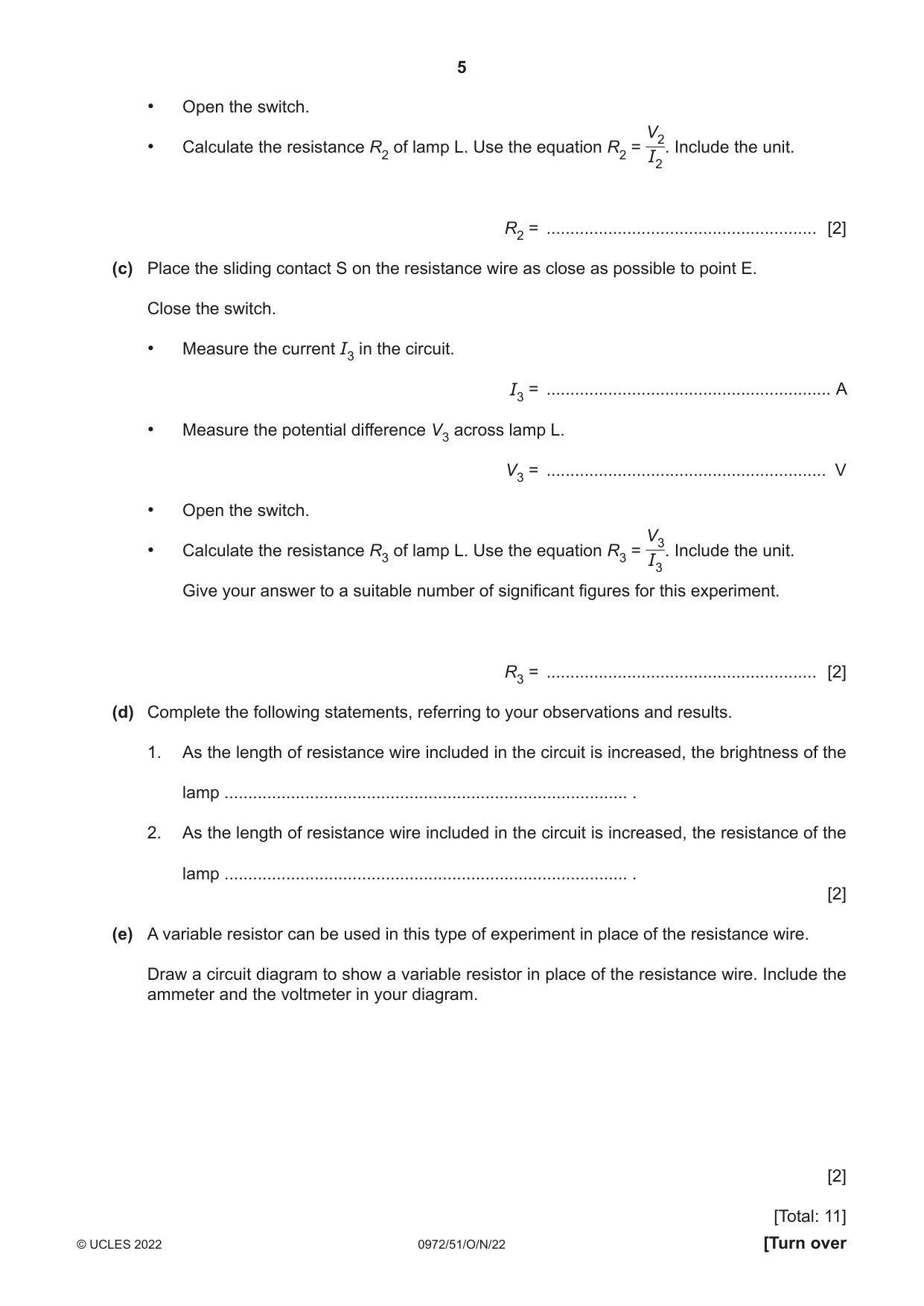 Cambridge IGCSE Physics (9-1) 0972 2022 Oct/Nov Paper 5 · Variant 1 question paper, page 5 of 12