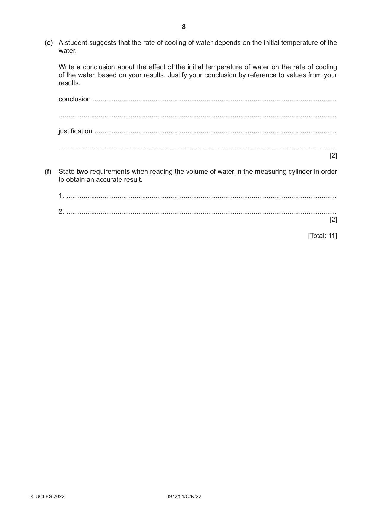 Cambridge IGCSE Physics (9-1) 0972 2022 Oct/Nov Paper 5 · Variant 1 question paper, page 8 of 12