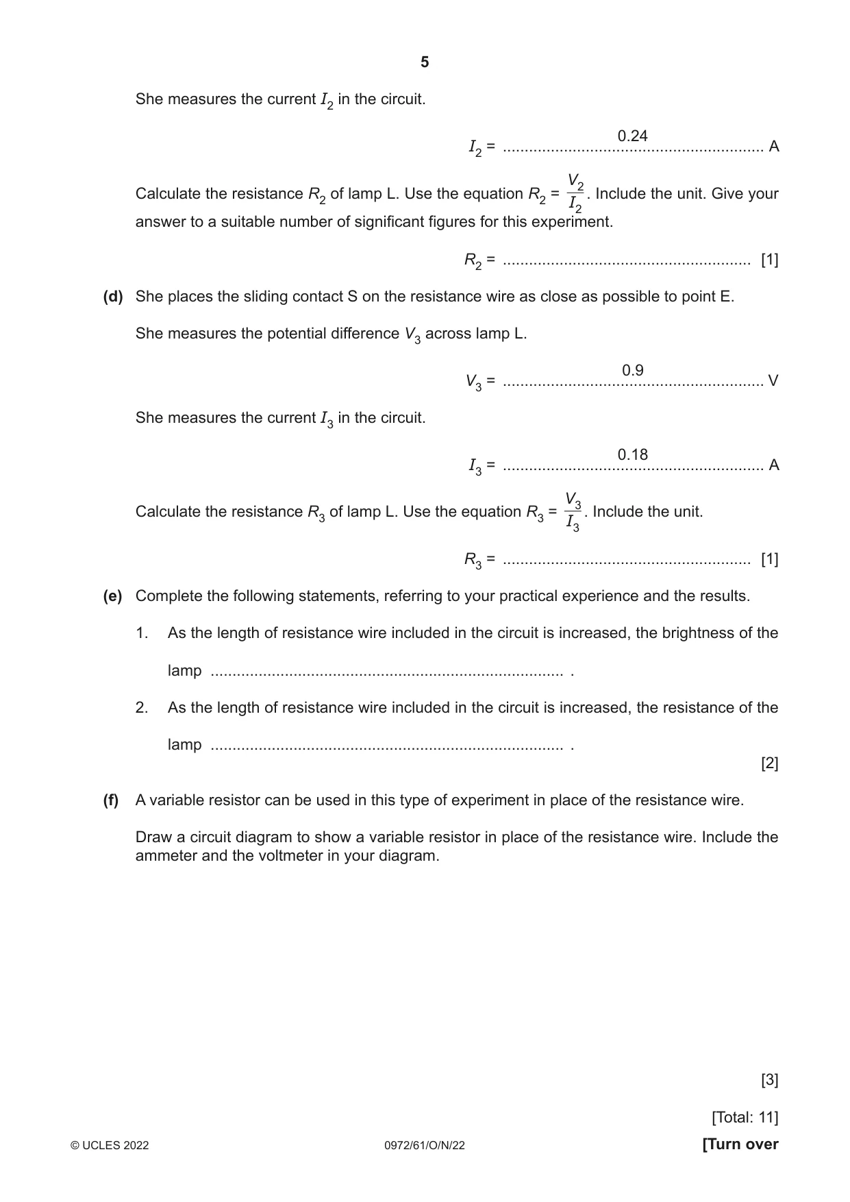 Cambridge IGCSE Physics (9-1) 0972 2022 Oct/Nov Paper 6 · Variant 1 question paper, page 5 of 12