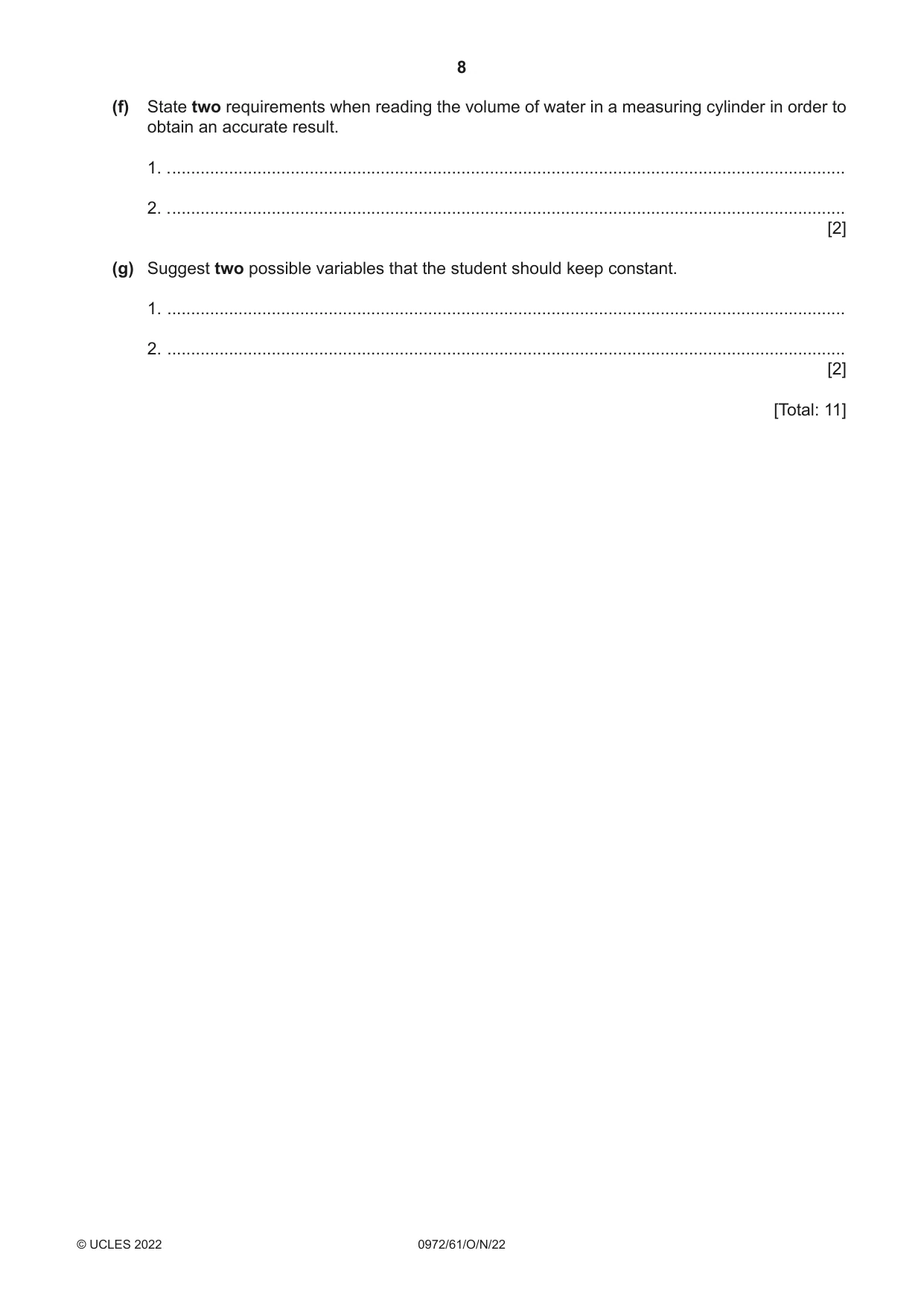 Cambridge IGCSE Physics (9-1) 0972 2022 Oct/Nov Paper 6 · Variant 1 question paper, page 8 of 12