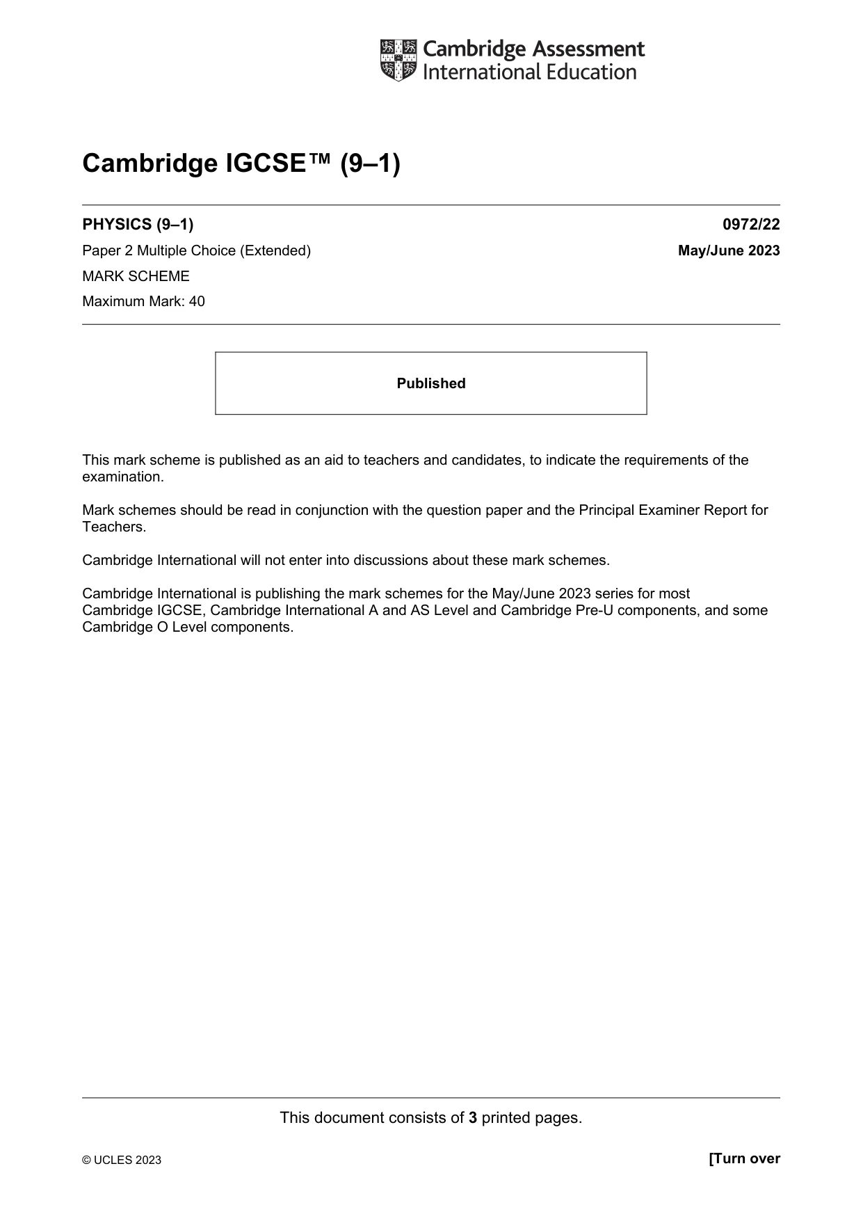 Mark scheme, page 1 of 3