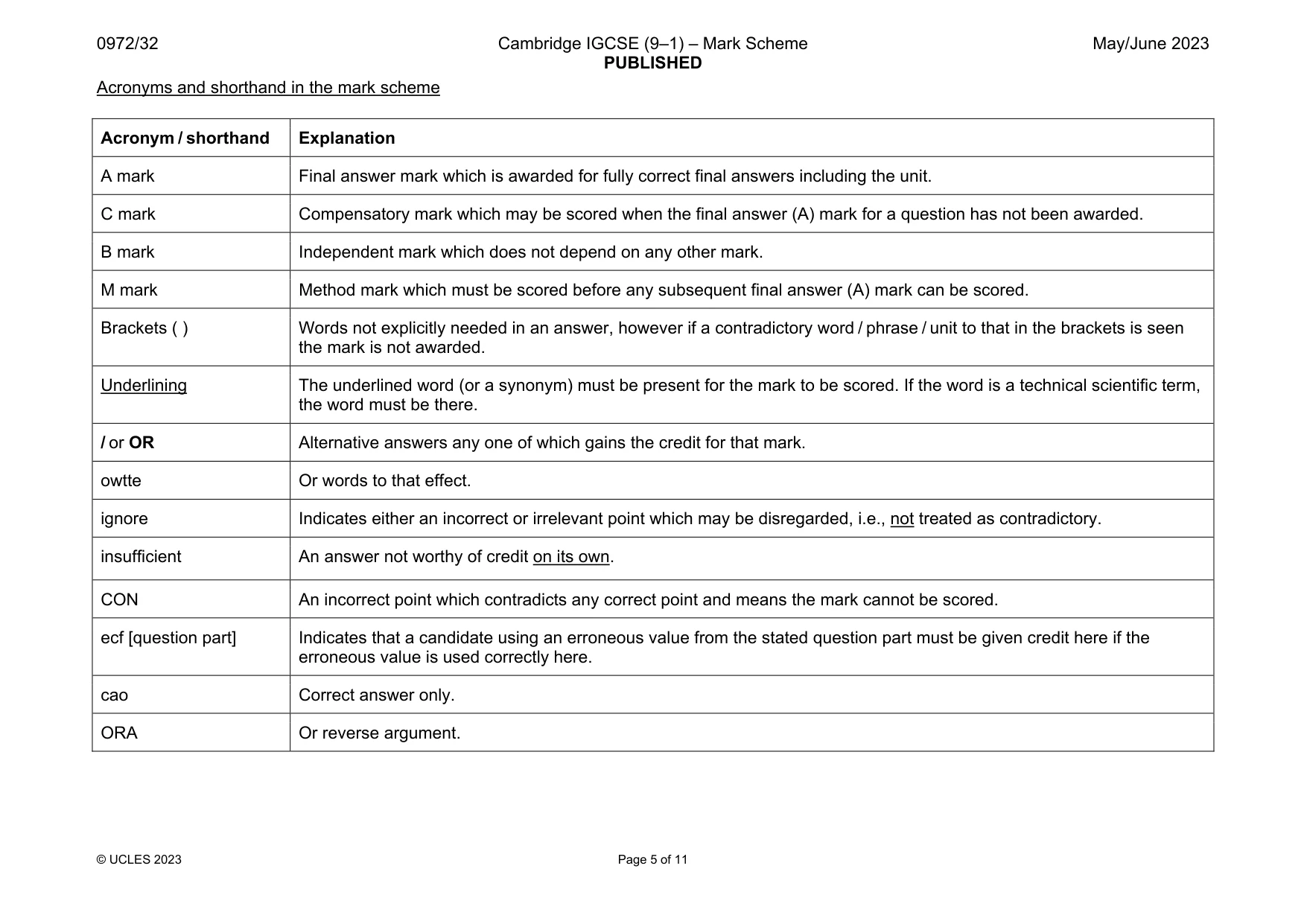 Mark scheme, page 5 of 11