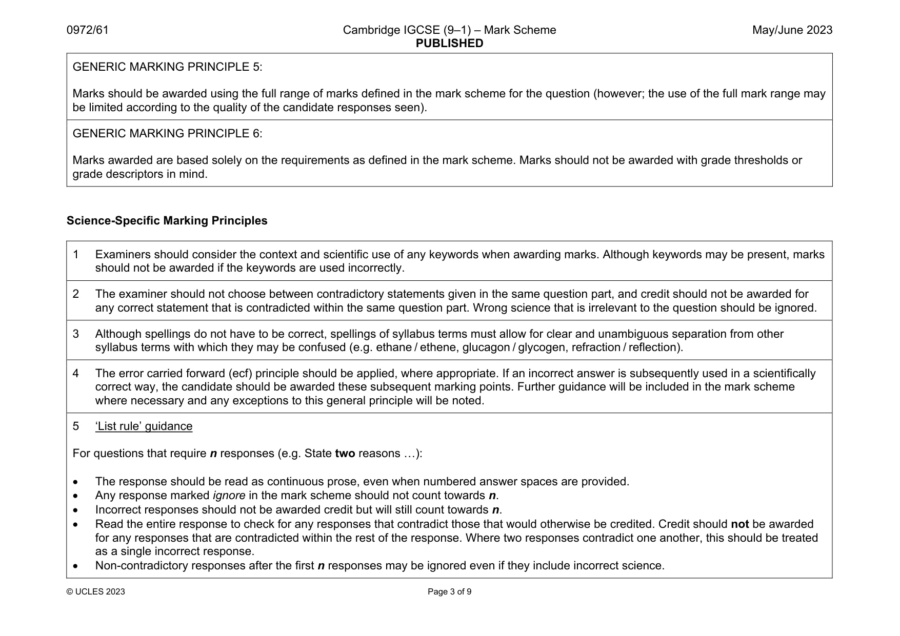 Mark scheme, page 3 of 9