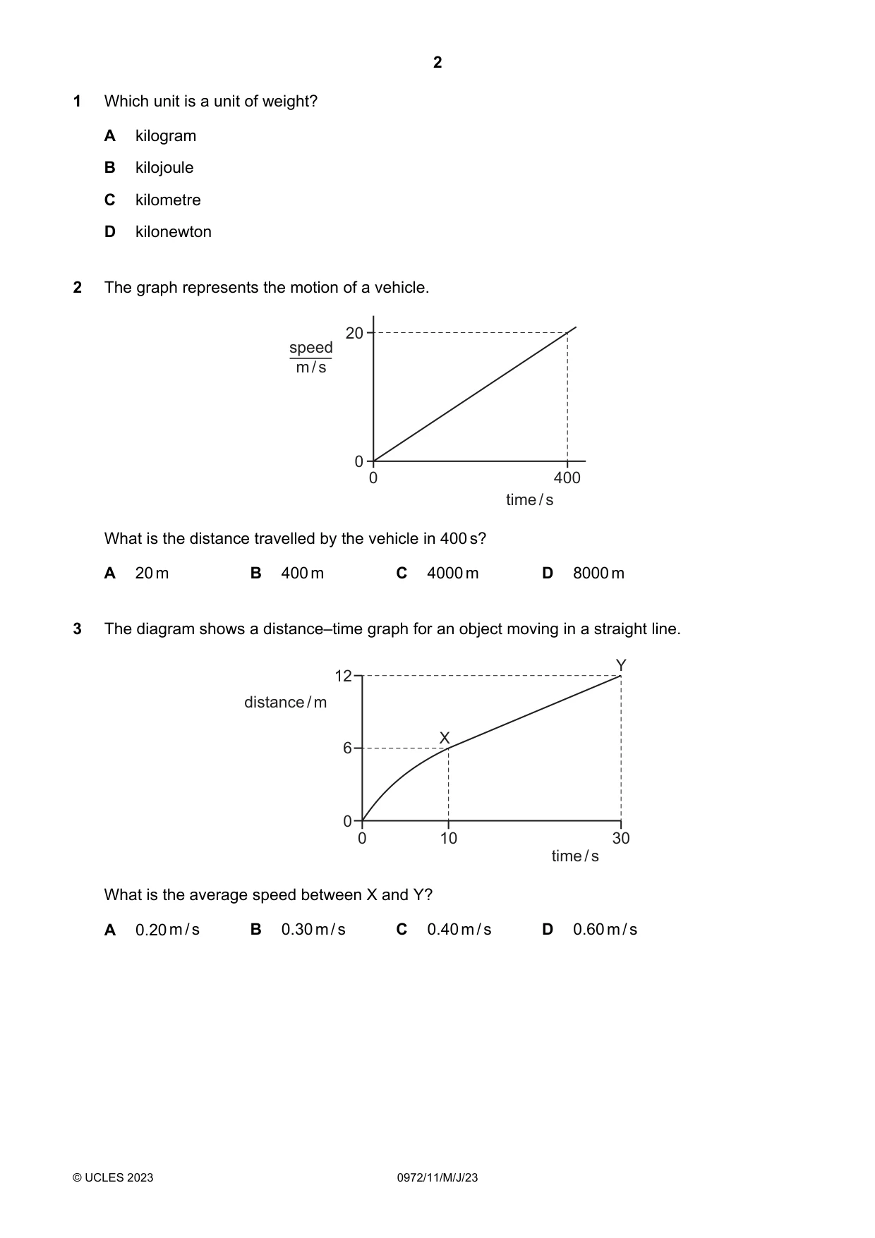 Cambridge IGCSE Physics (9-1) 0972 2023 May/June Paper 1 · Variant 1 question paper, page 2 of 16