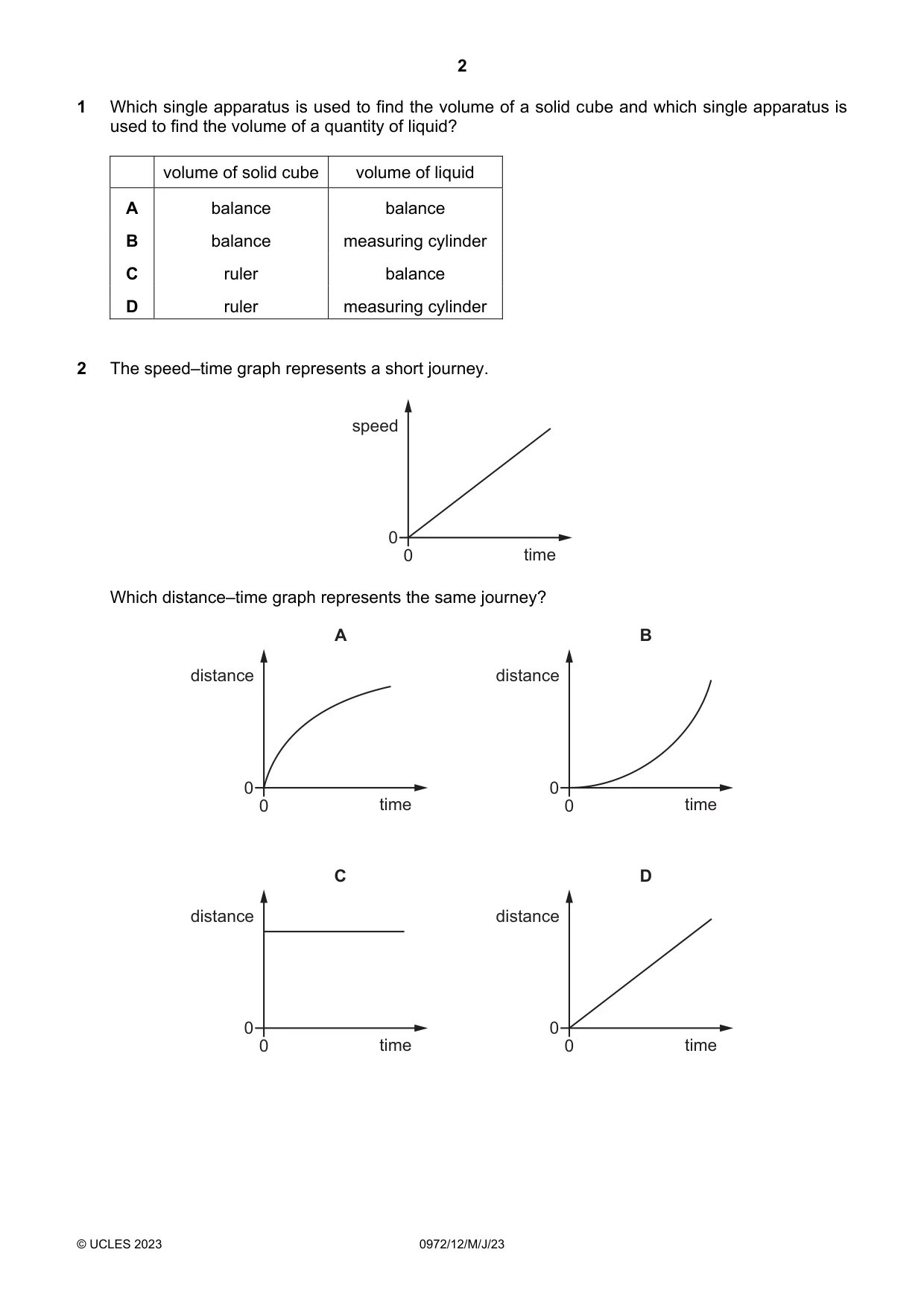 Cambridge IGCSE Physics (9-1) 0972 2023 May/June Paper 1 · Variant 2 question paper, page 2 of 16