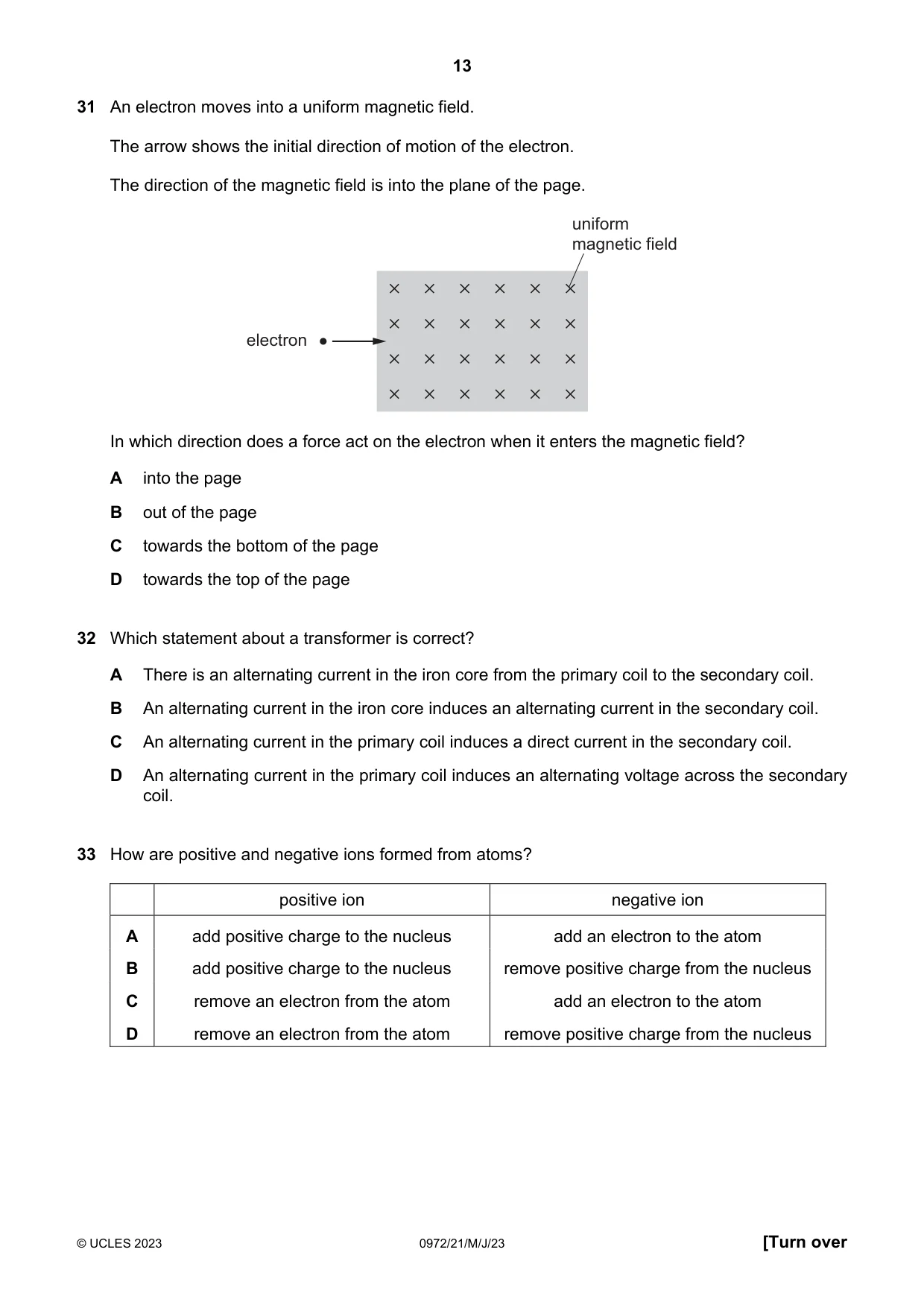 Cambridge IGCSE Physics (9-1) 0972 2023 May/June Paper 2 · Variant 1 question paper, page 13 of 16