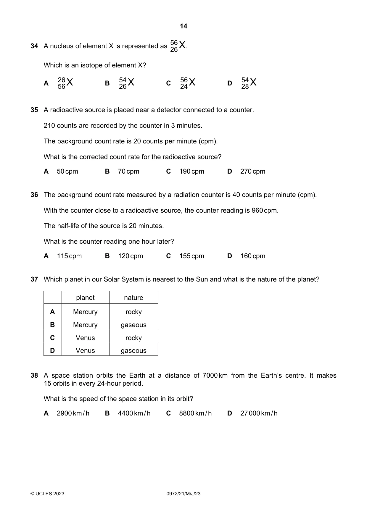 Cambridge IGCSE Physics (9-1) 0972 2023 May/June Paper 2 · Variant 1 question paper, page 14 of 16