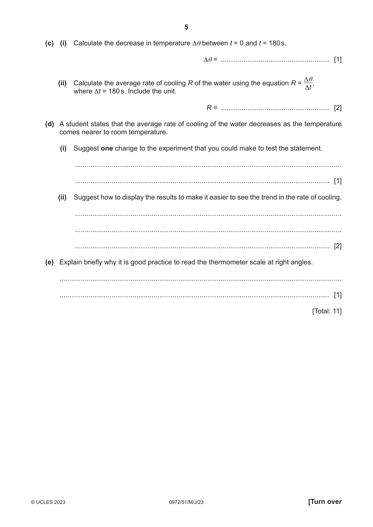 Cambridge IGCSE Physics (9-1) 0972 2023 May/June Paper 5 · Variant 1 question paper, page 5 of 12