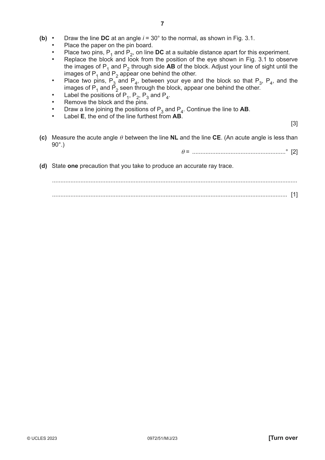 Cambridge IGCSE Physics (9-1) 0972 2023 May/June Paper 5 · Variant 1 question paper, page 7 of 12