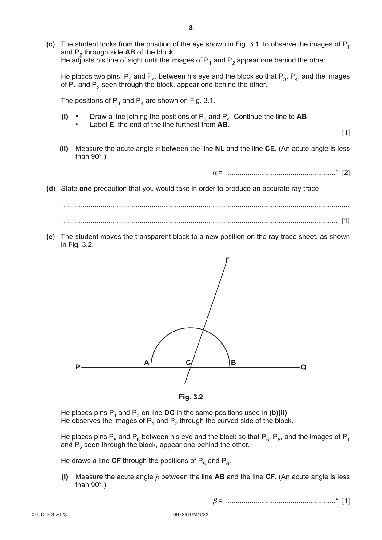 Cambridge IGCSE Physics (9-1) 0972 2023 May/June Paper 6 · Variant 1 question paper, page 8 of 12