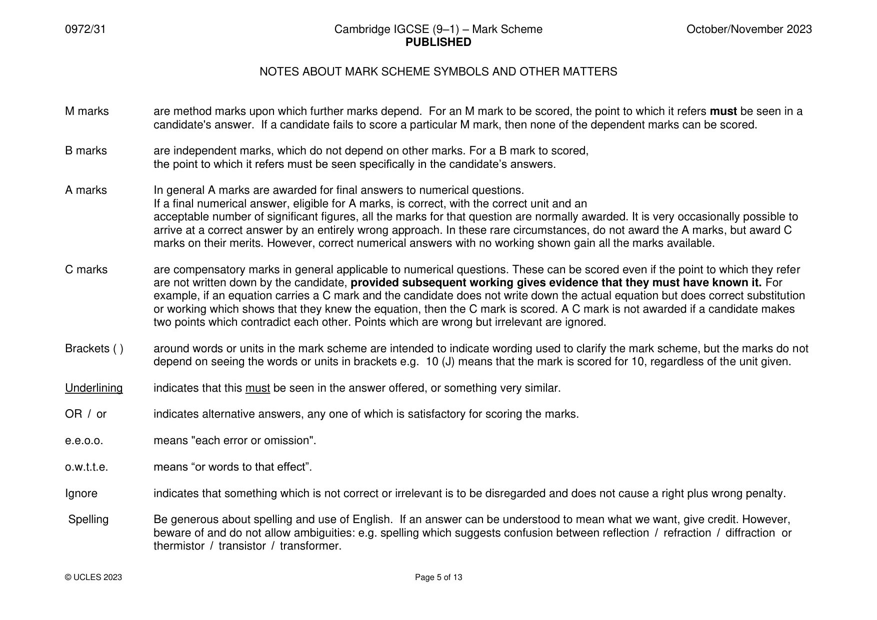 Mark scheme, page 5 of 13