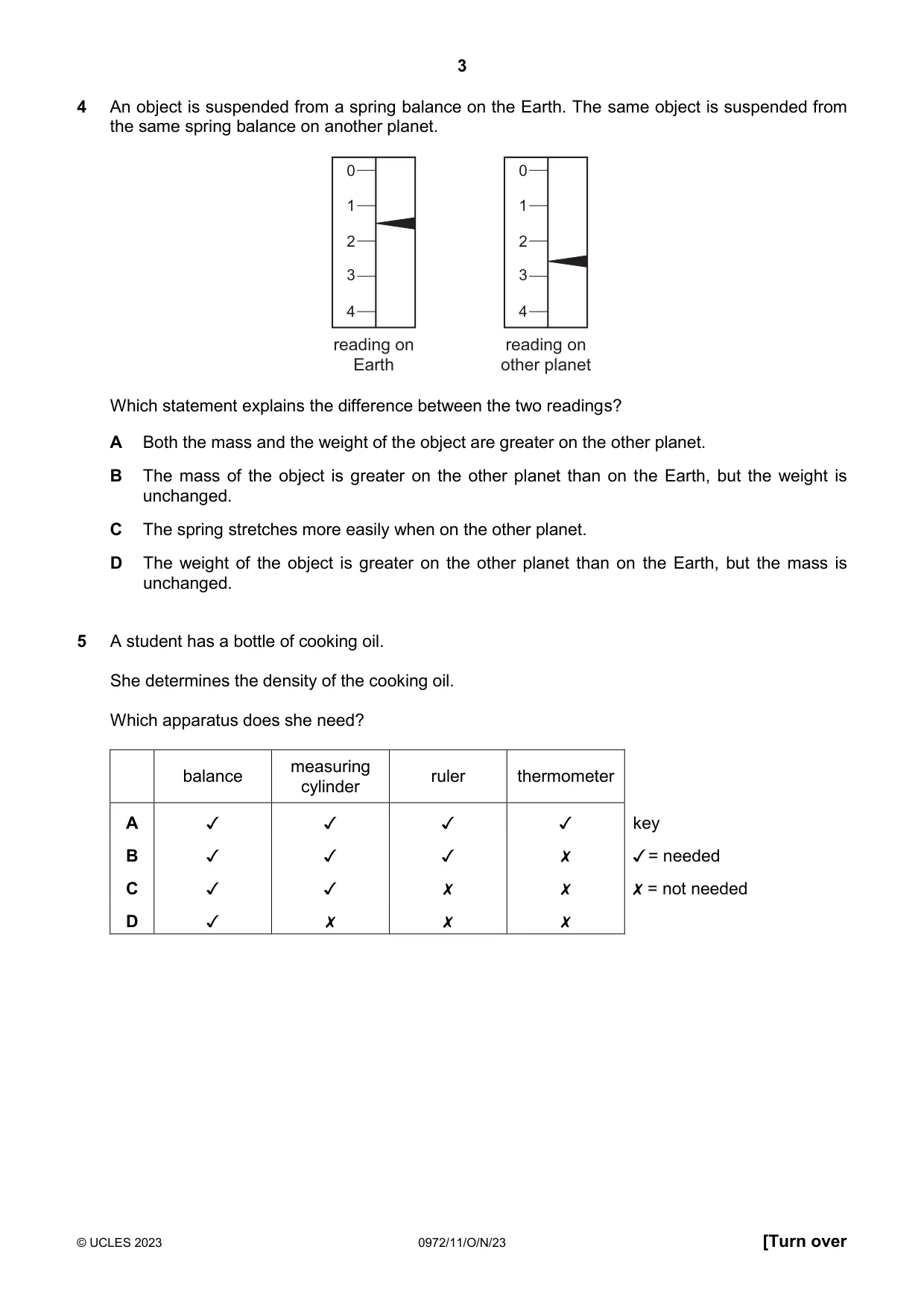 Cambridge IGCSE Physics (9-1) 0972 2023 Oct/Nov Paper 1 · Variant 1 question paper, page 3 of 16