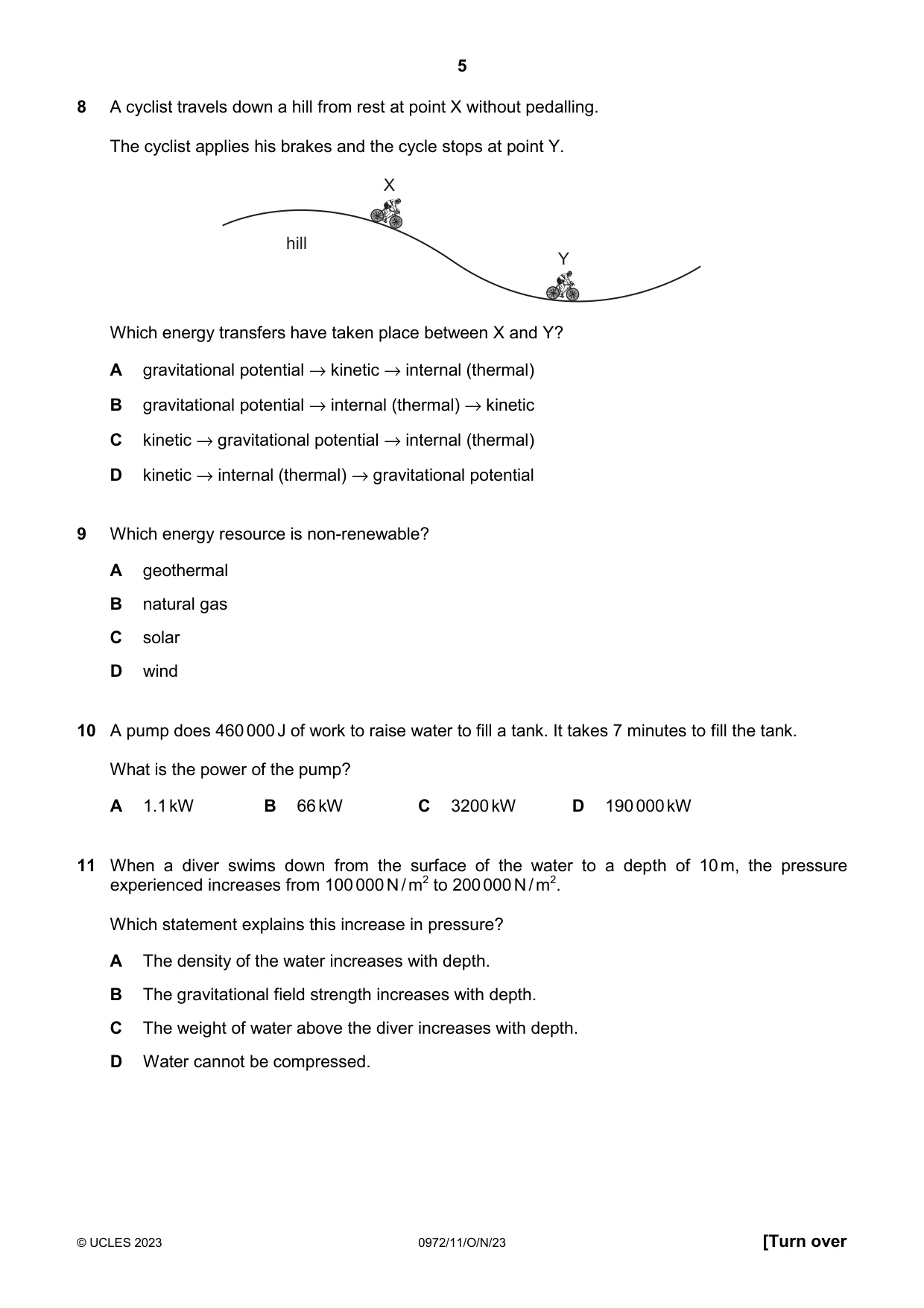 Cambridge IGCSE Physics (9-1) 0972 2023 Oct/Nov Paper 1 · Variant 1 question paper, page 5 of 16