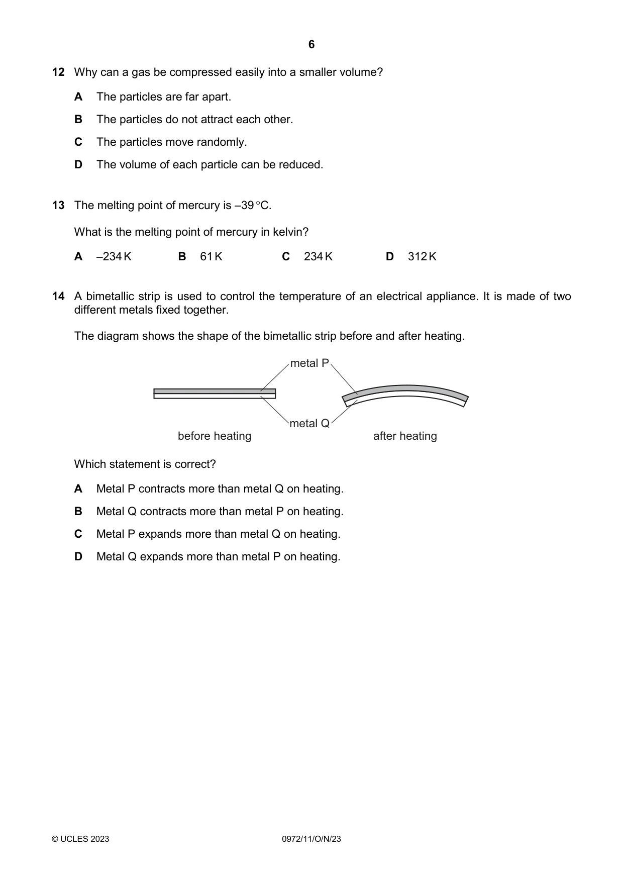 Cambridge IGCSE Physics (9-1) 0972 2023 Oct/Nov Paper 1 · Variant 1 question paper, page 6 of 16