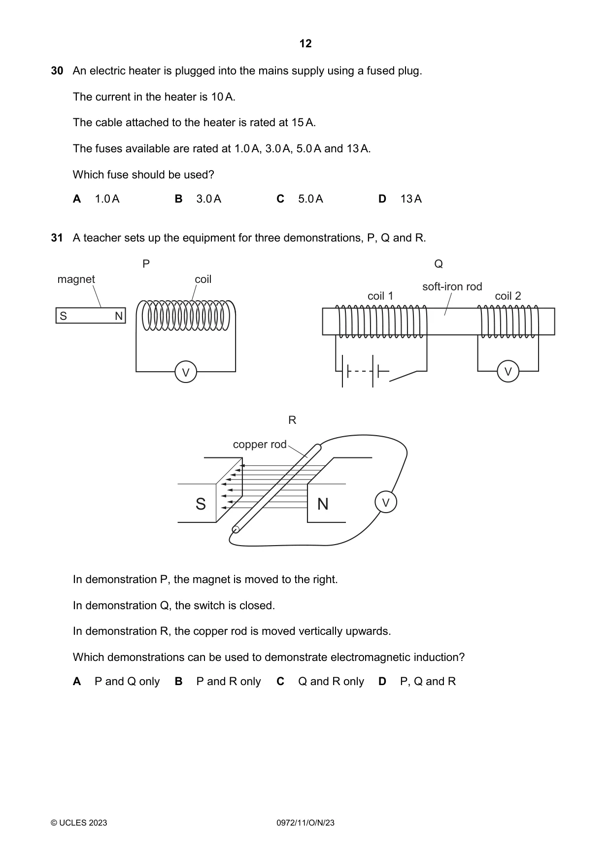 Cambridge IGCSE Physics (9-1) 0972 2023 Oct/Nov Paper 1 · Variant 1 question paper, page 12 of 16