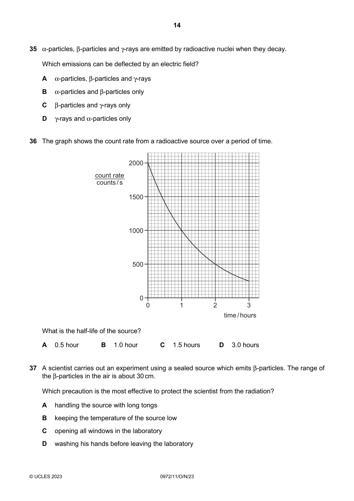 Cambridge IGCSE Physics (9-1) 0972 2023 Oct/Nov Paper 1 · Variant 1 question paper, page 14 of 16