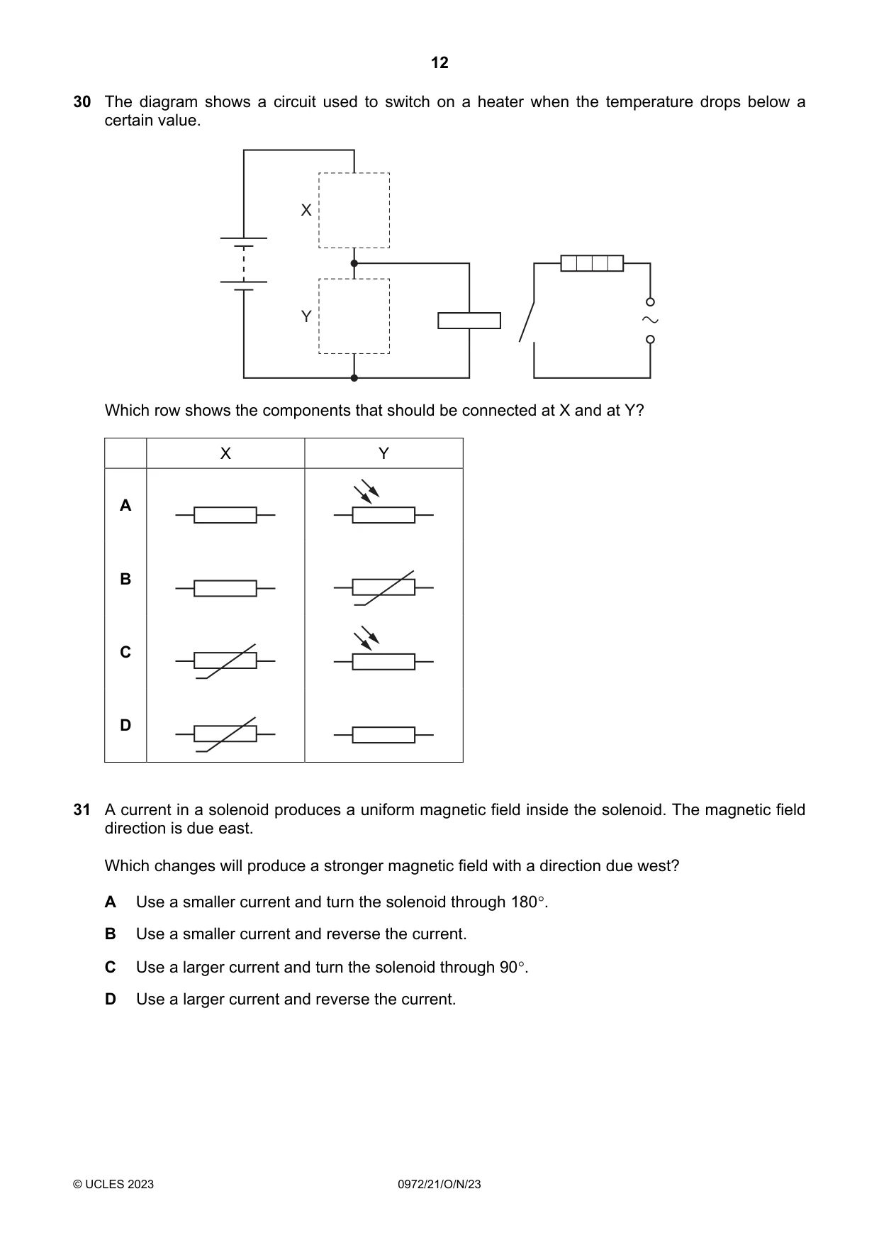 Cambridge IGCSE Physics (9-1) 0972 2023 Oct/Nov Paper 2 · Variant 1 question paper, page 12 of 16