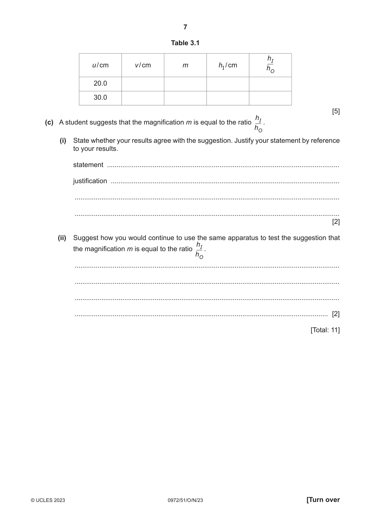Cambridge IGCSE Physics (9-1) 0972 2023 Oct/Nov Paper 5 · Variant 1 question paper, page 7 of 12