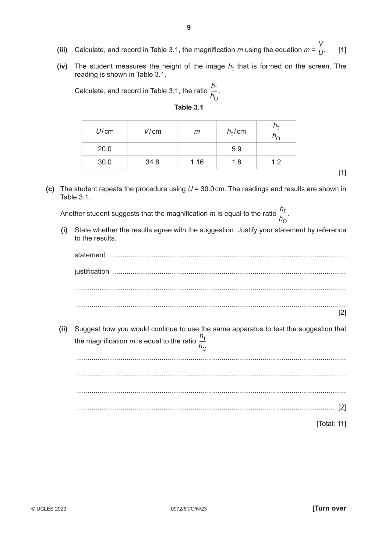 Cambridge IGCSE Physics (9-1) 0972 2023 Oct/Nov Paper 6 · Variant 1 question paper, page 9 of 12