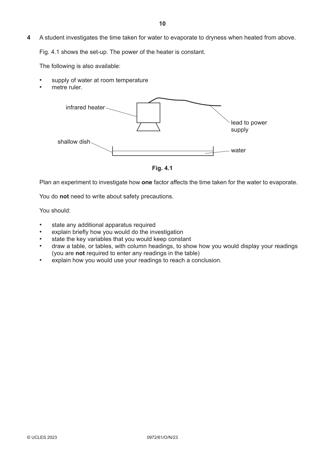 Cambridge IGCSE Physics (9-1) 0972 2023 Oct/Nov Paper 6 · Variant 1 question paper, page 10 of 12