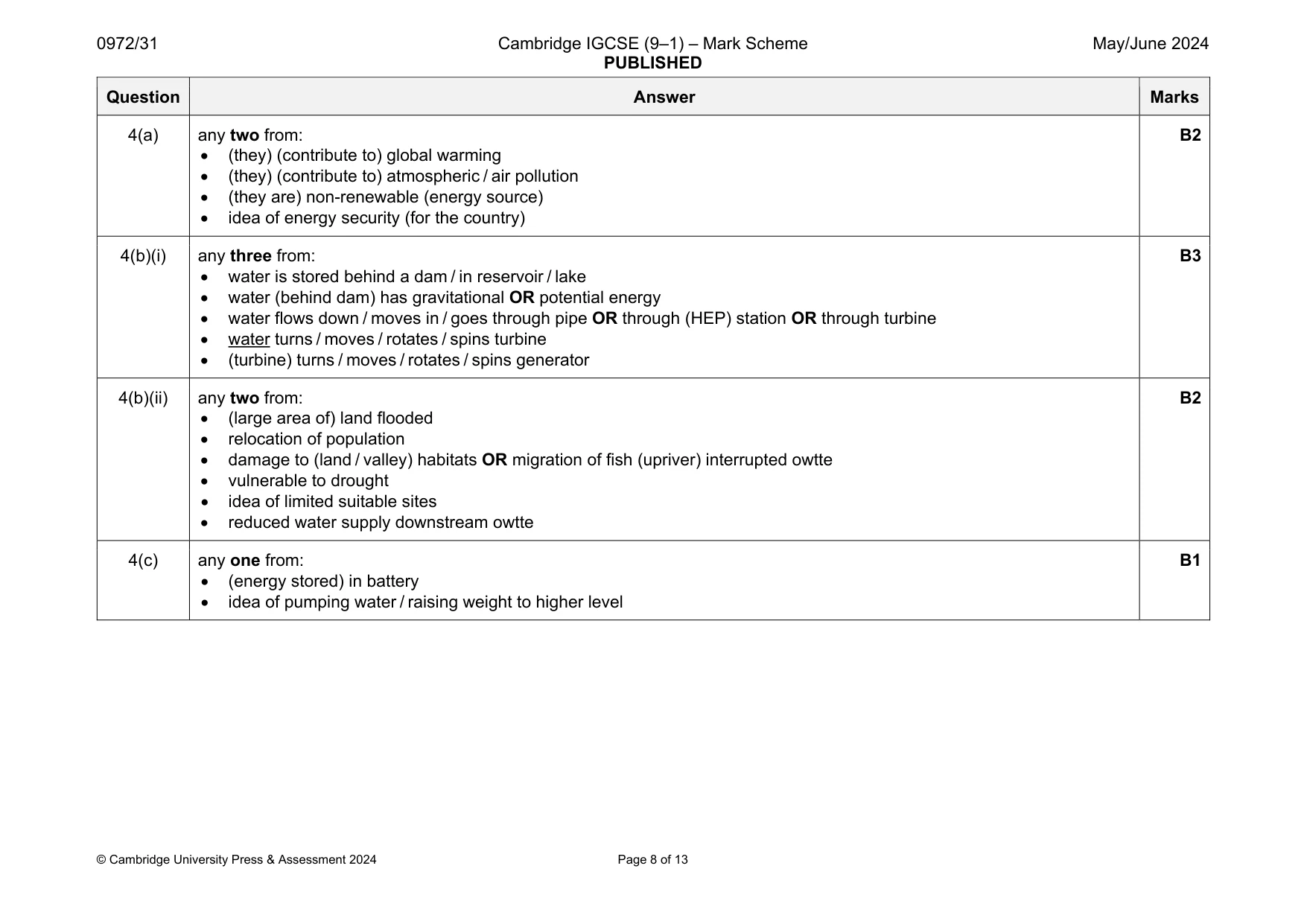 Mark scheme, page 8 of 13