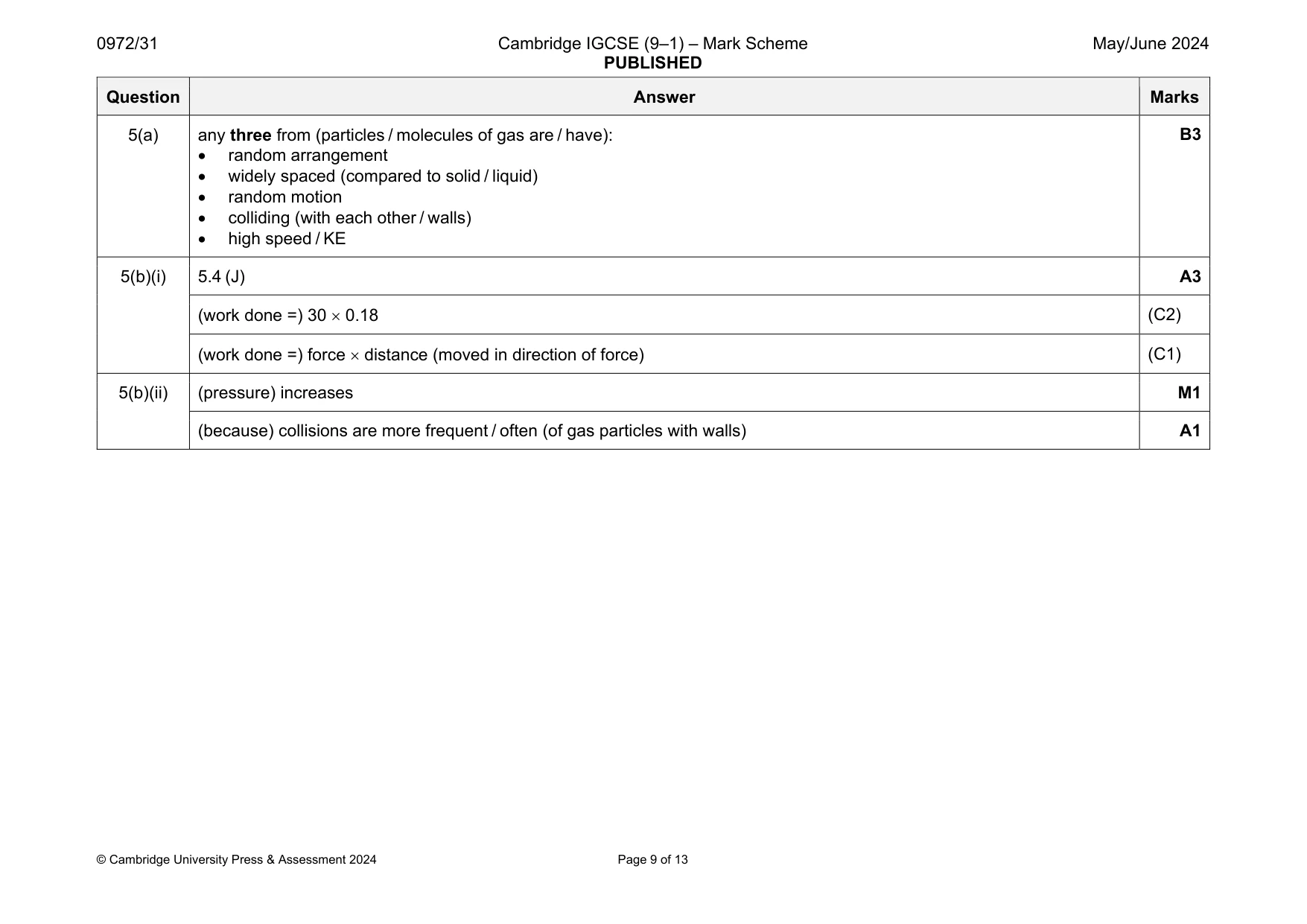 Mark scheme, page 9 of 13