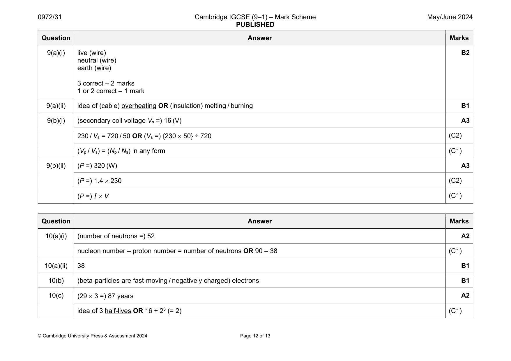 Mark scheme, page 12 of 13