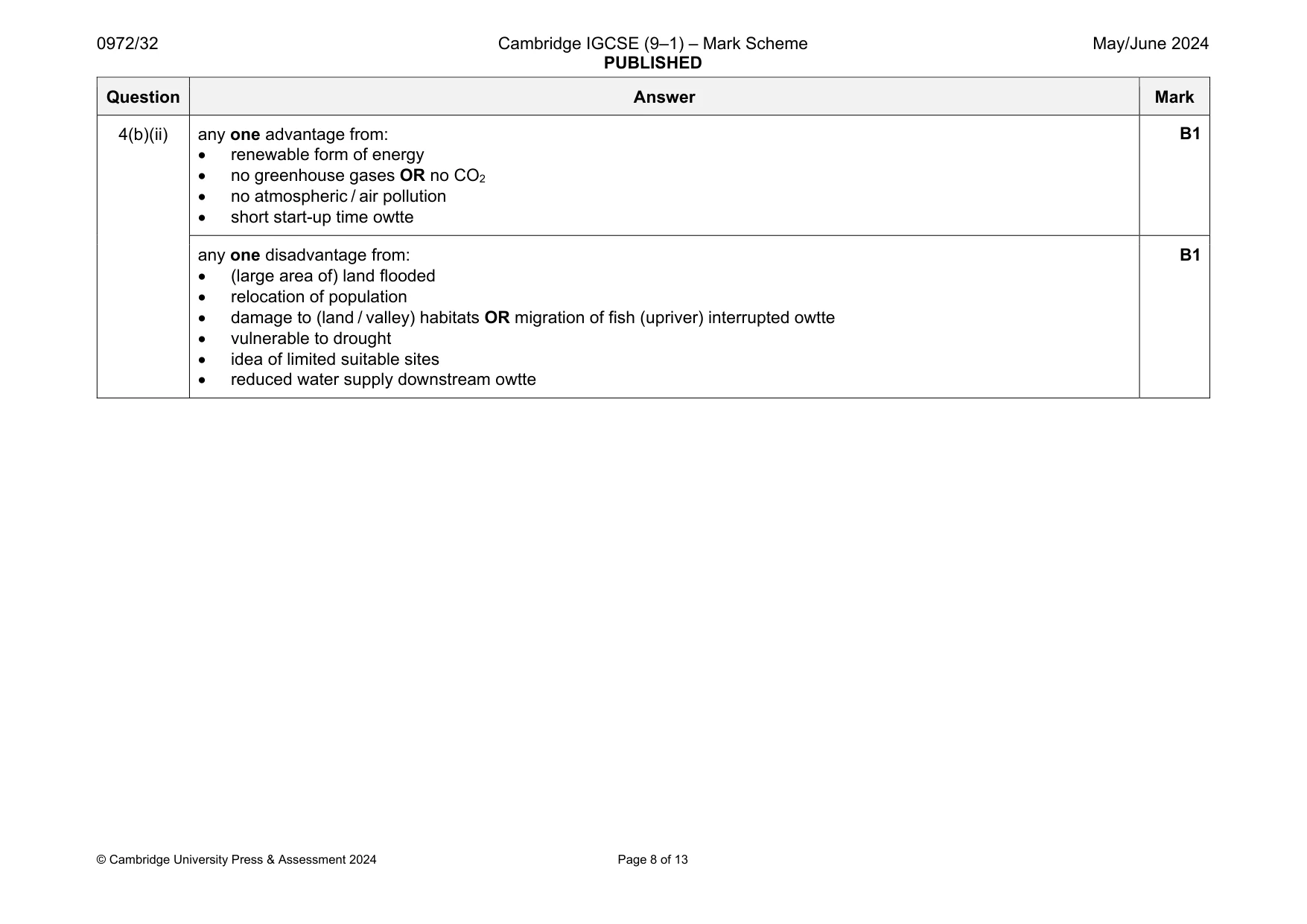 Mark scheme, page 8 of 13