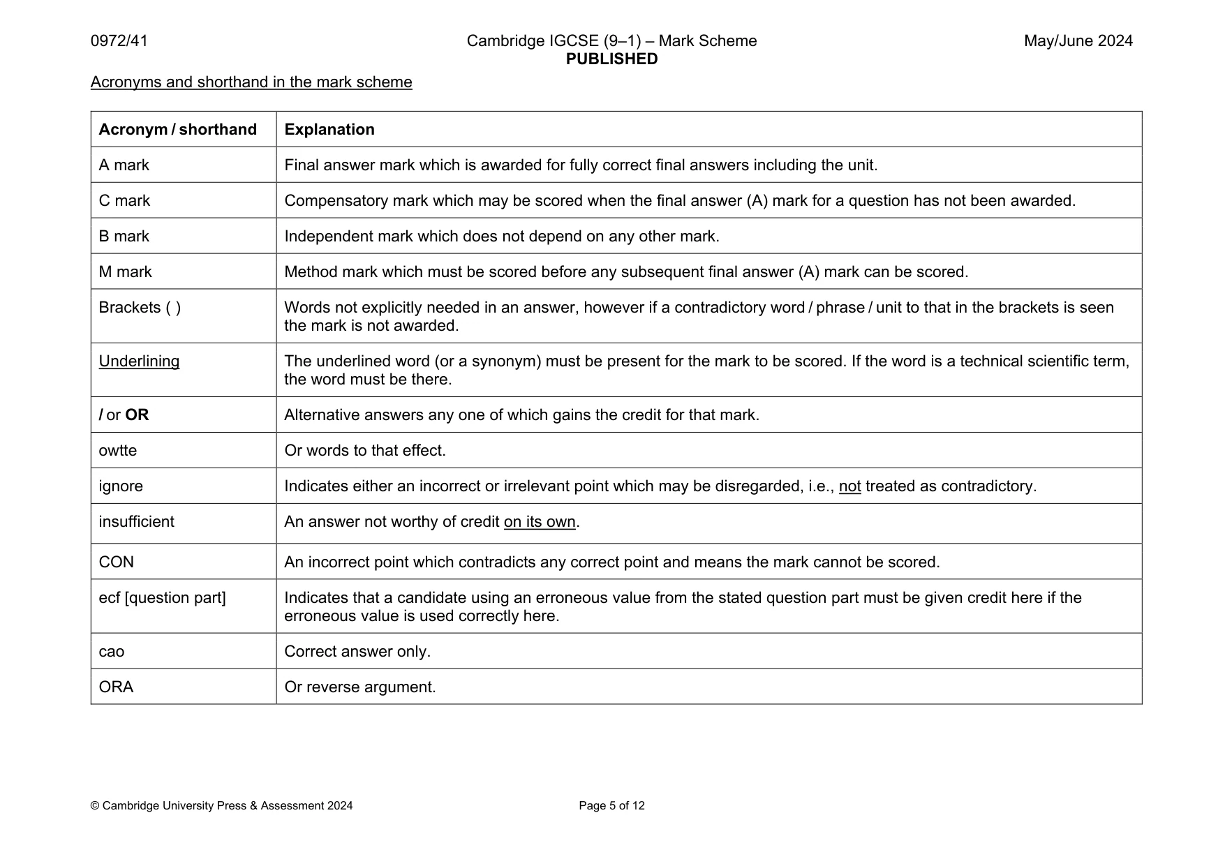 Mark scheme, page 5 of 12