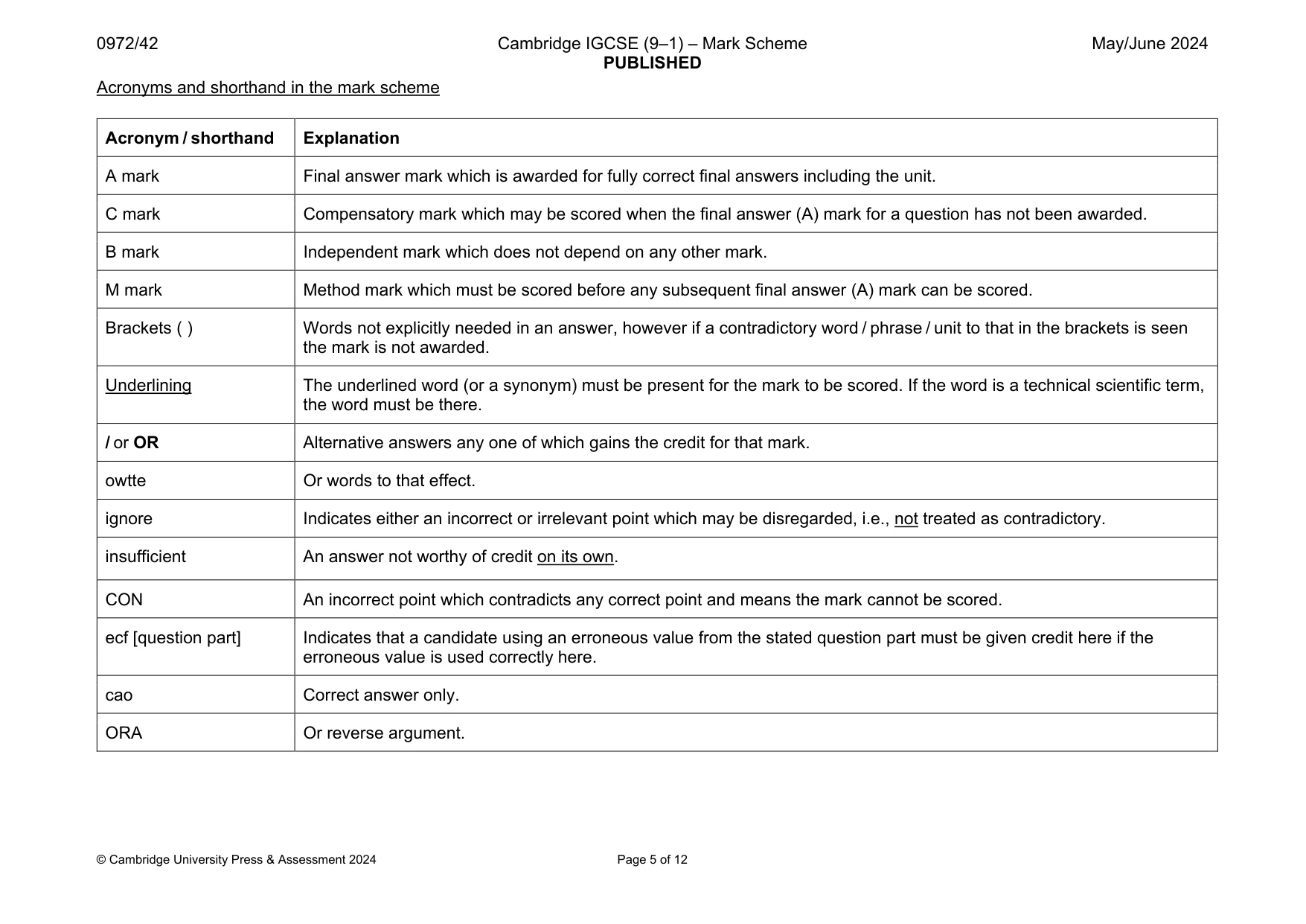Mark scheme, page 5 of 12
