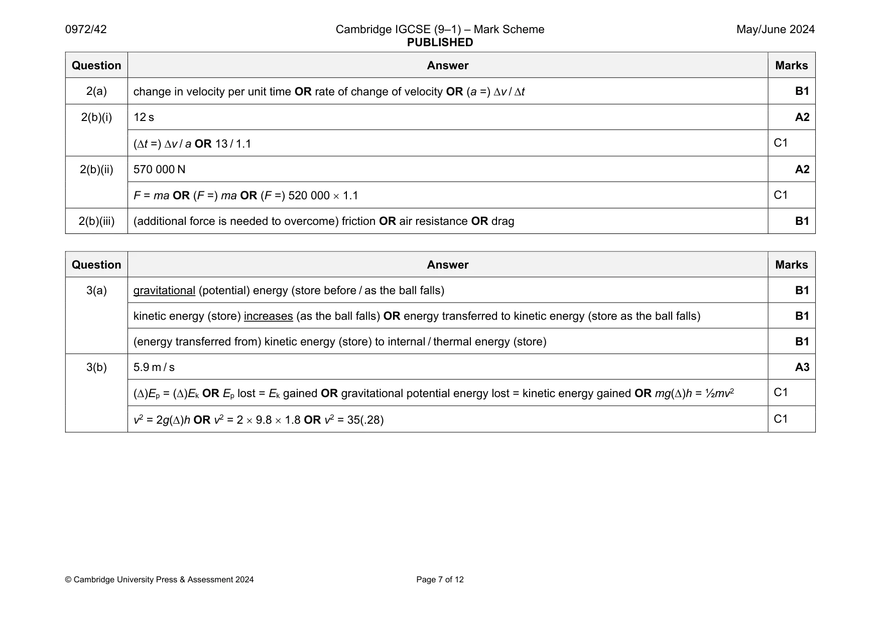 Mark scheme, page 7 of 12