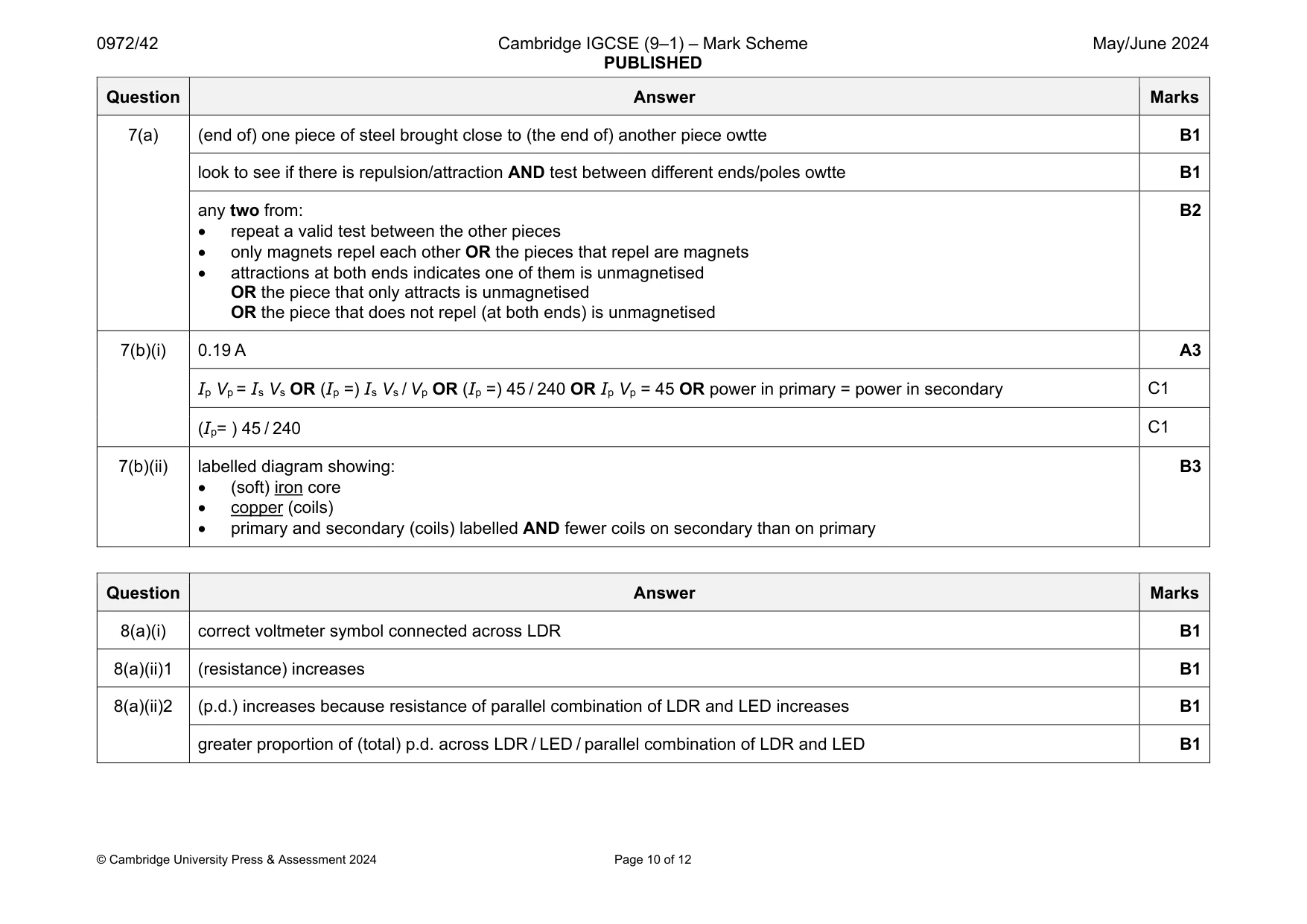 Mark scheme, page 10 of 12