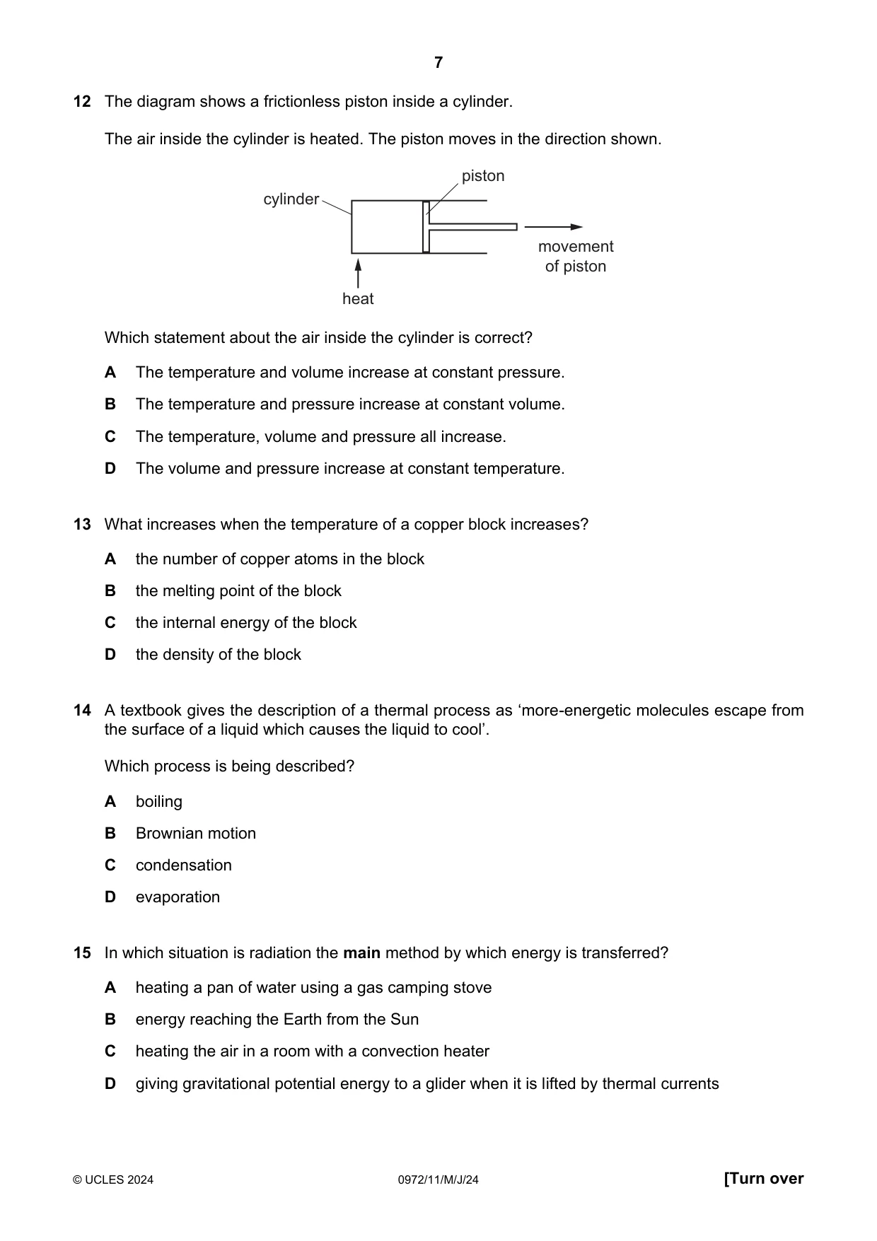 Cambridge IGCSE Physics (9-1) 0972 2024 May/June Paper 1 · Variant 1 question paper, page 7 of 16