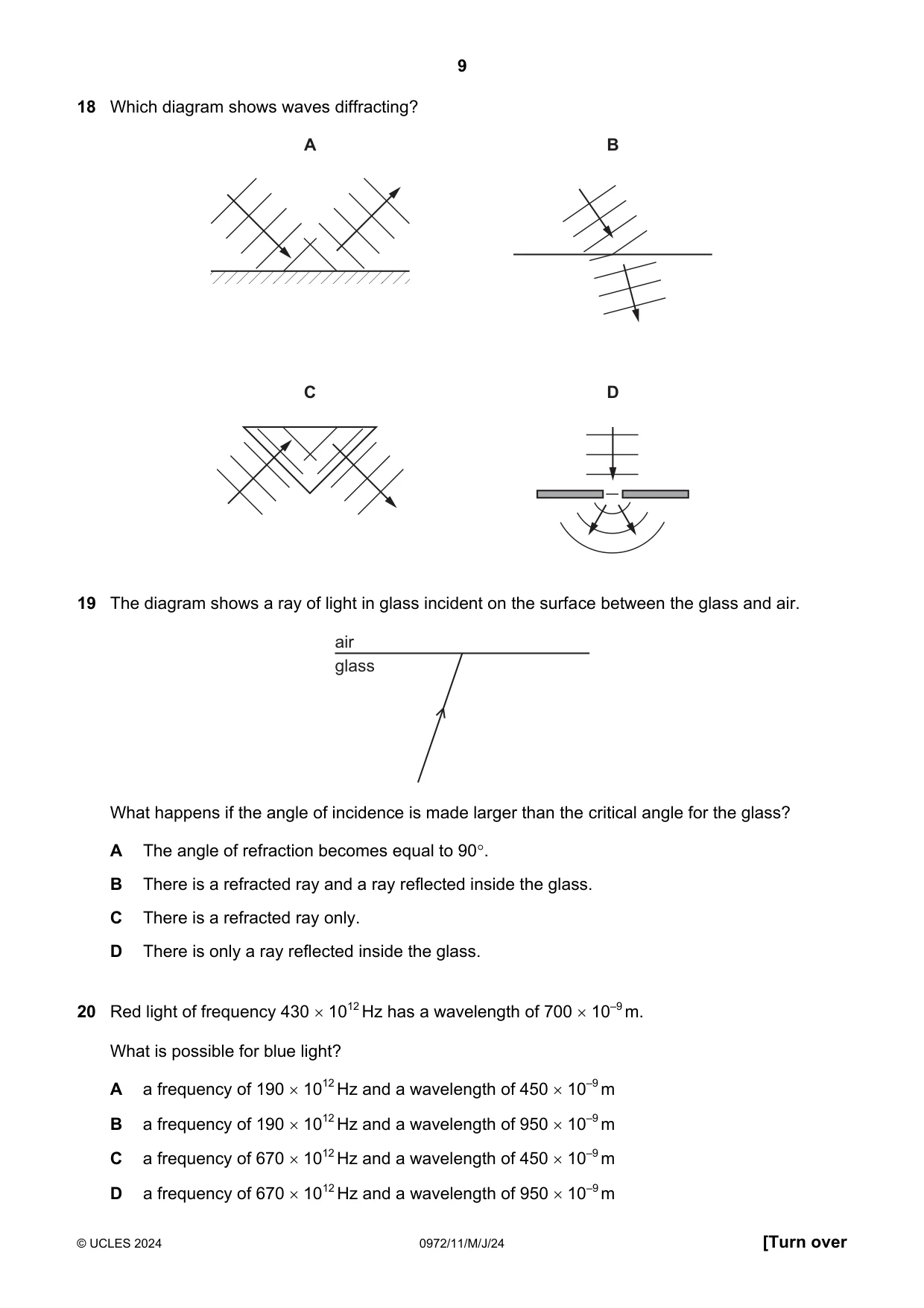 Cambridge IGCSE Physics (9-1) 0972 2024 May/June Paper 1 · Variant 1 question paper, page 9 of 16