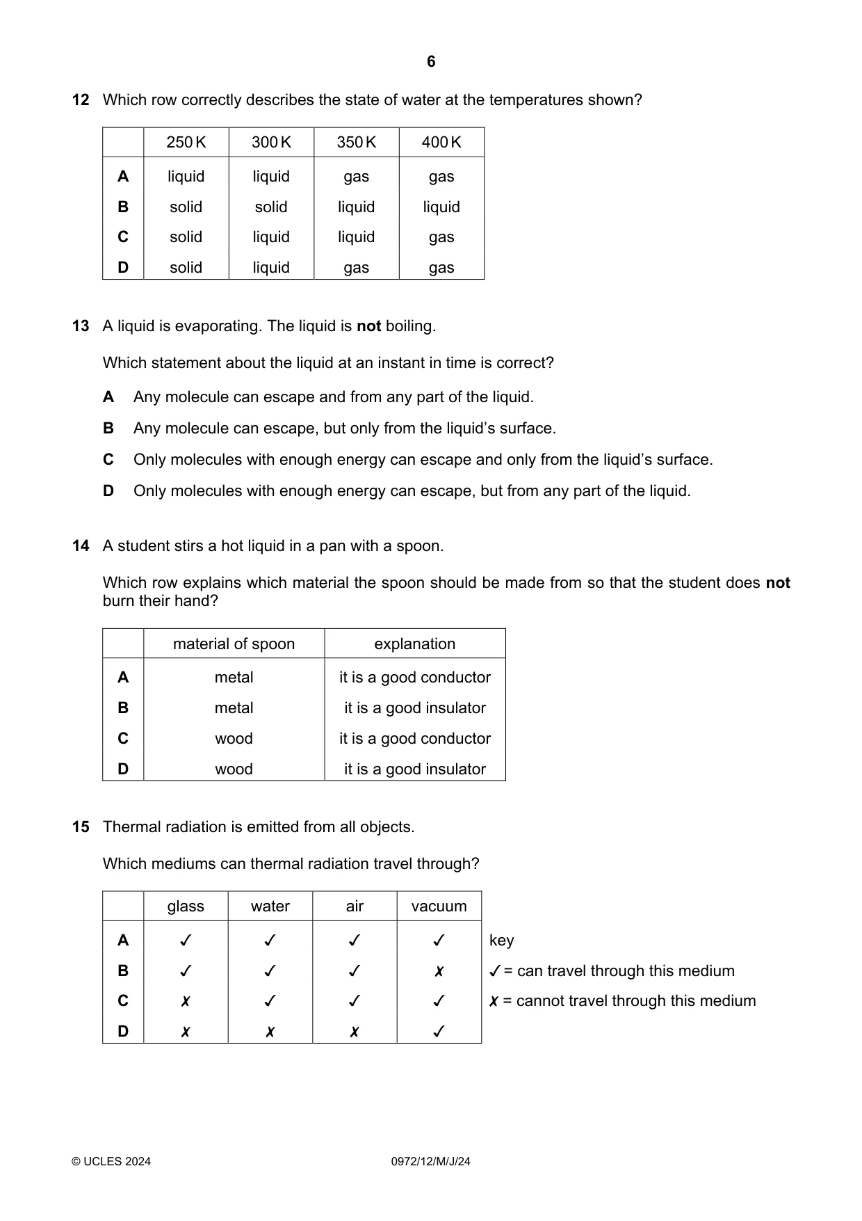 Cambridge IGCSE Physics (9-1) 0972 2024 May/June Paper 1 · Variant 2 question paper, page 6 of 16