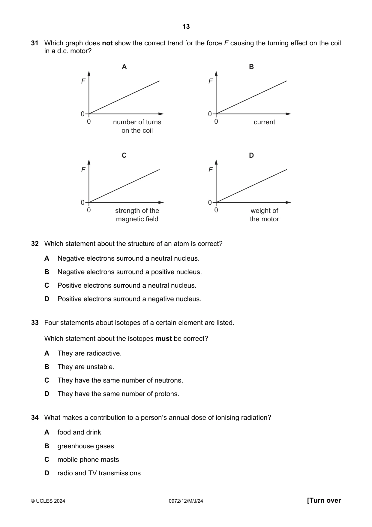 Cambridge IGCSE Physics (9-1) 0972 2024 May/June Paper 1 · Variant 2 question paper, page 13 of 16