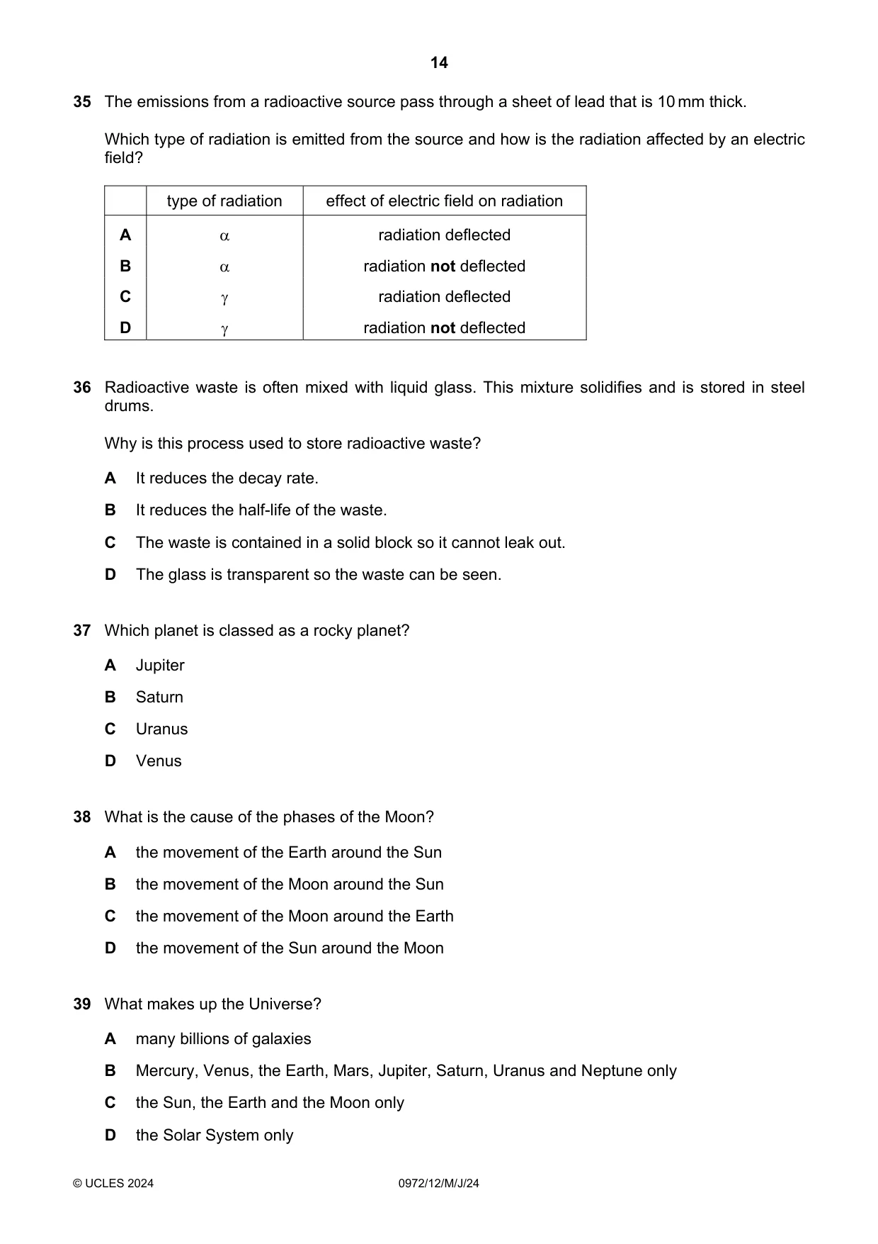 Cambridge IGCSE Physics (9-1) 0972 2024 May/June Paper 1 · Variant 2 question paper, page 14 of 16