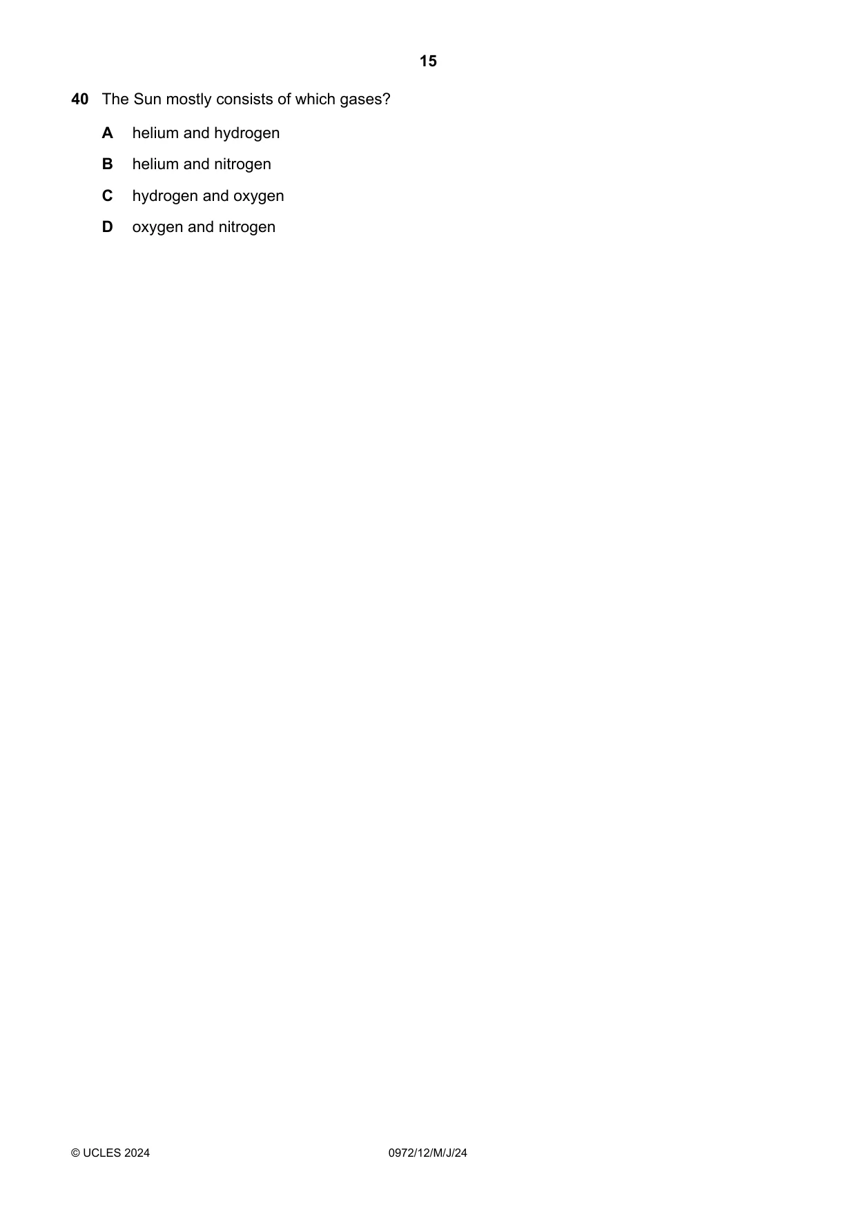 Cambridge IGCSE Physics (9-1) 0972 2024 May/June Paper 1 · Variant 2 question paper, page 15 of 16