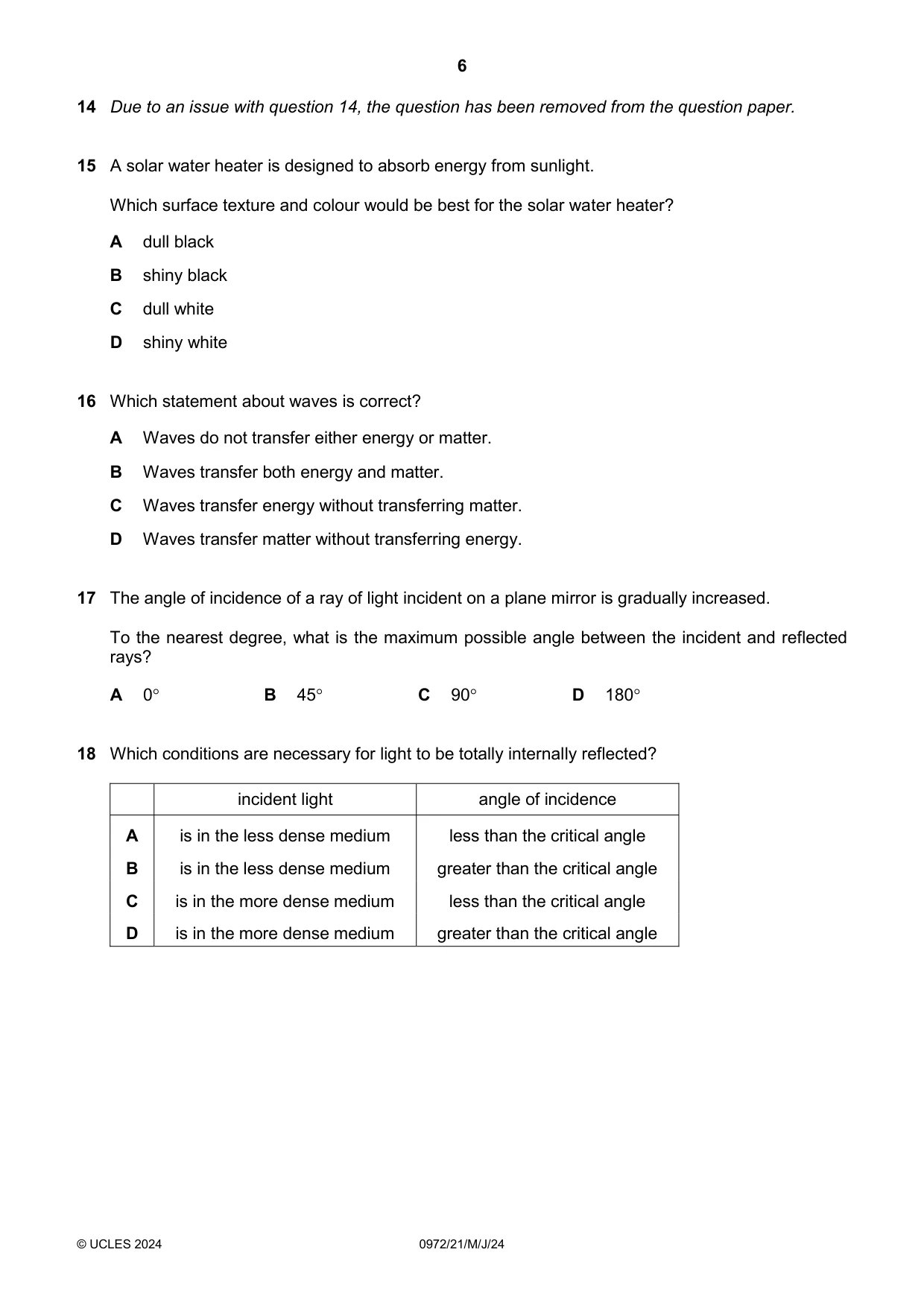 Cambridge IGCSE Physics (9-1) 0972 2024 May/June Paper 2 · Variant 1 question paper, page 6 of 16