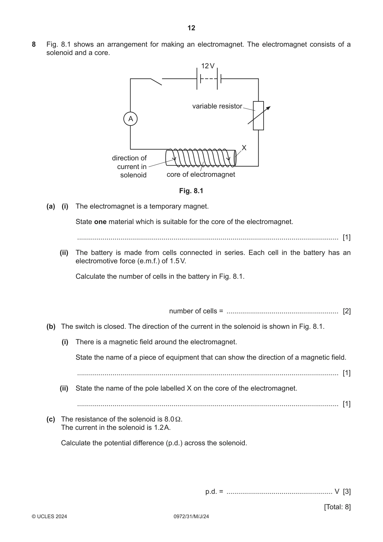Cambridge IGCSE Physics (9-1) 0972 2024 May/June Paper 3 · Variant 1 question paper, page 12 of 16